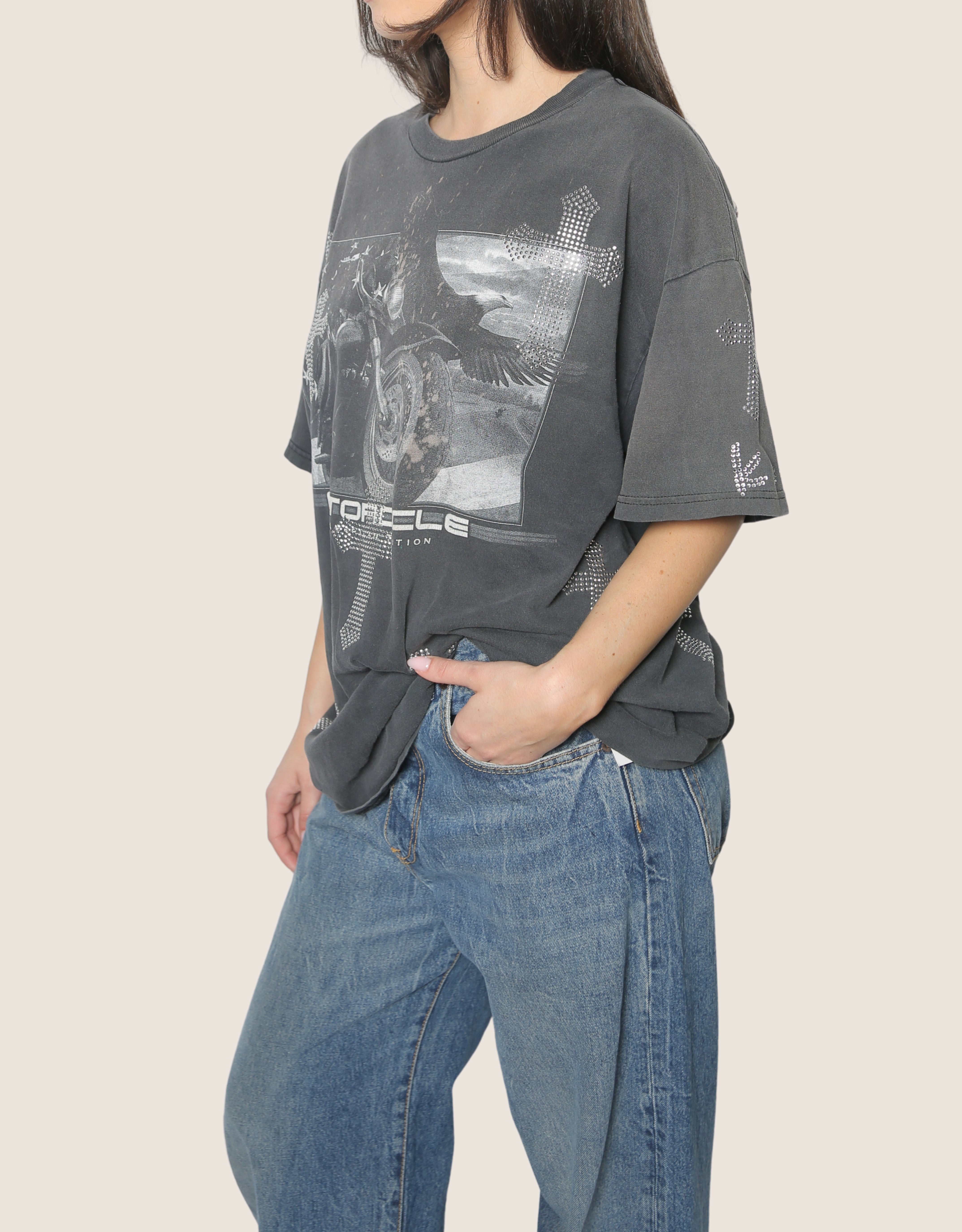 motorcyle tradition studded cross oversized tee