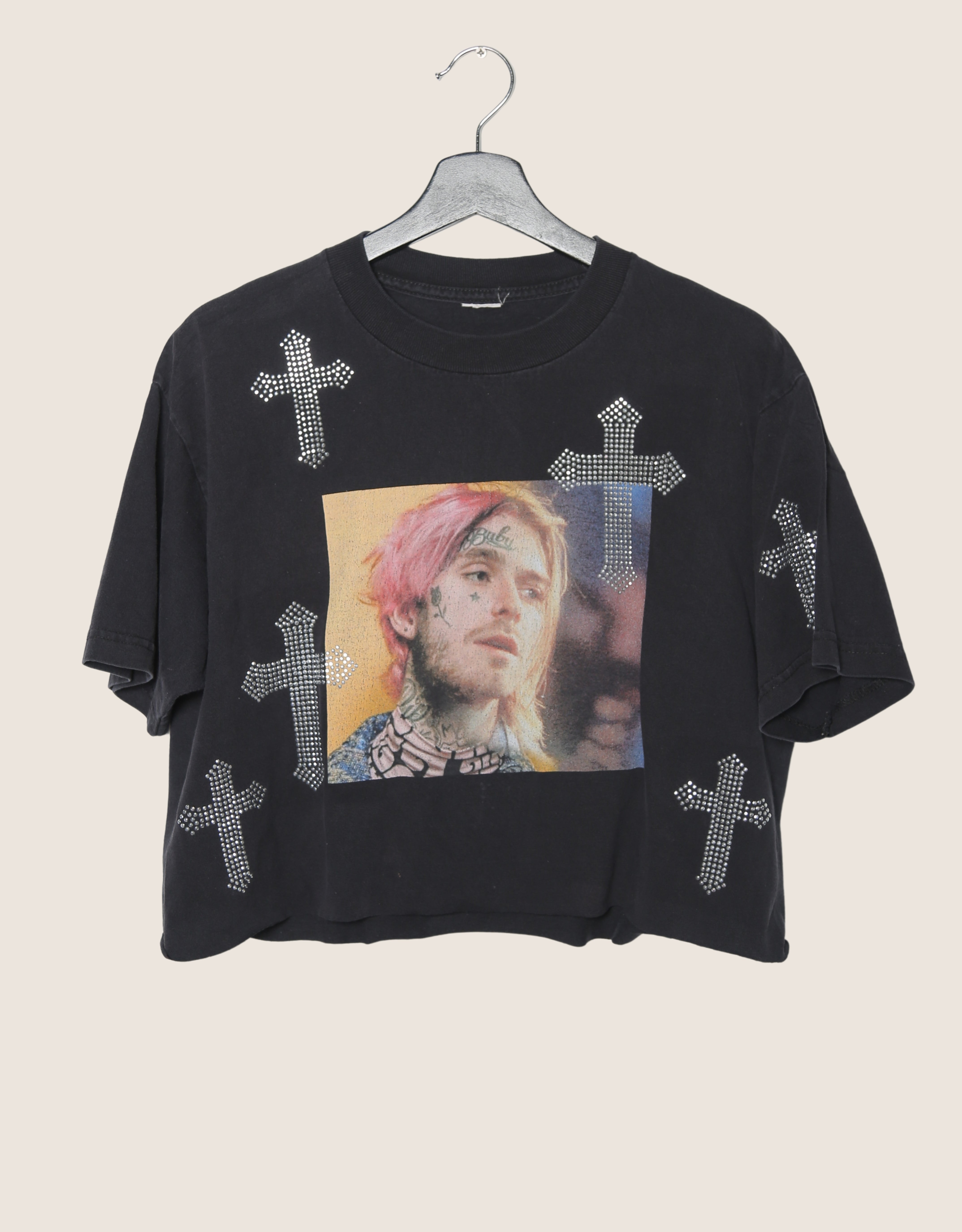lil peep studded cross cropped tee