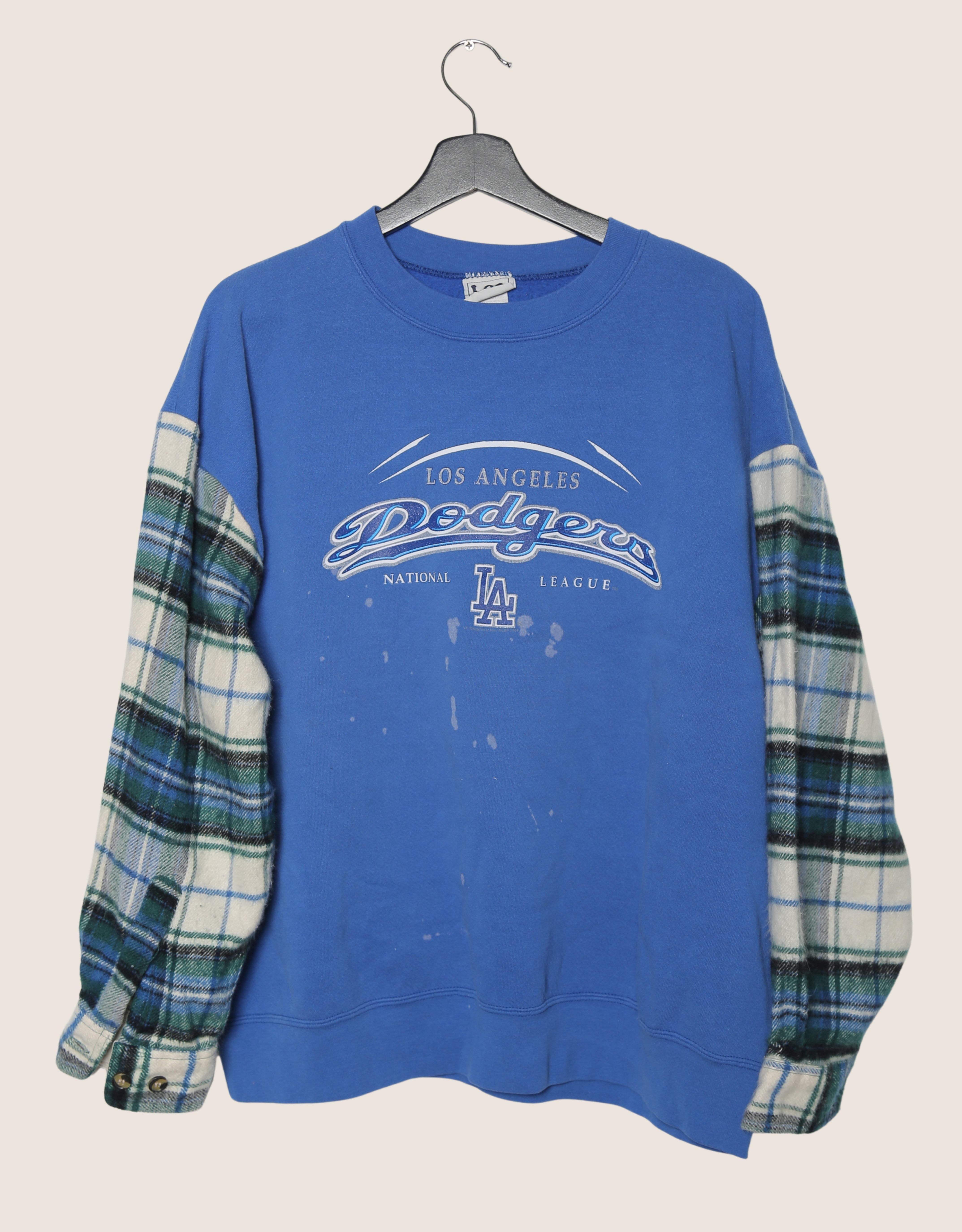 dodgers reworked plaid sleeve sweatshirt