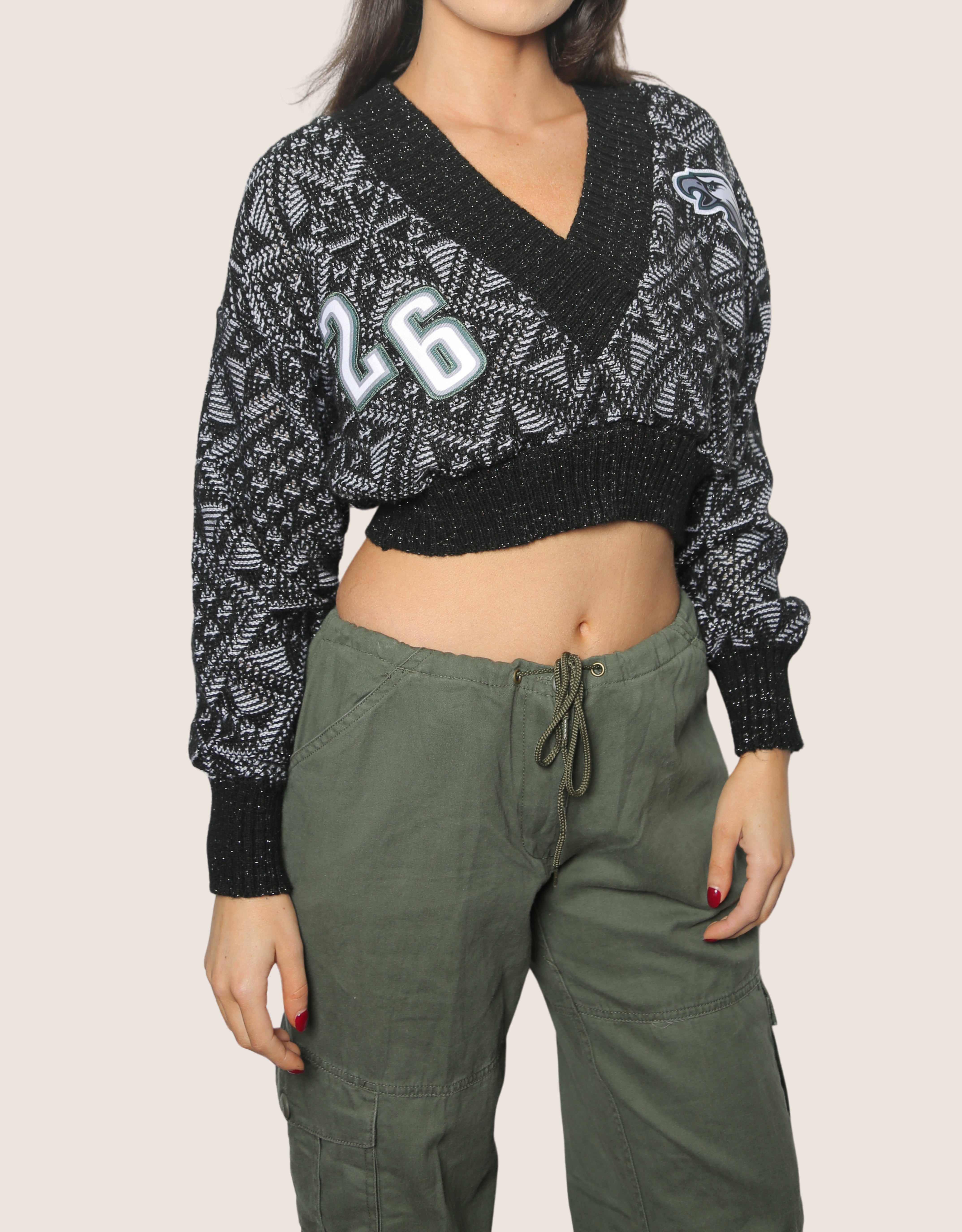 eagles patched cropped dad sweater
