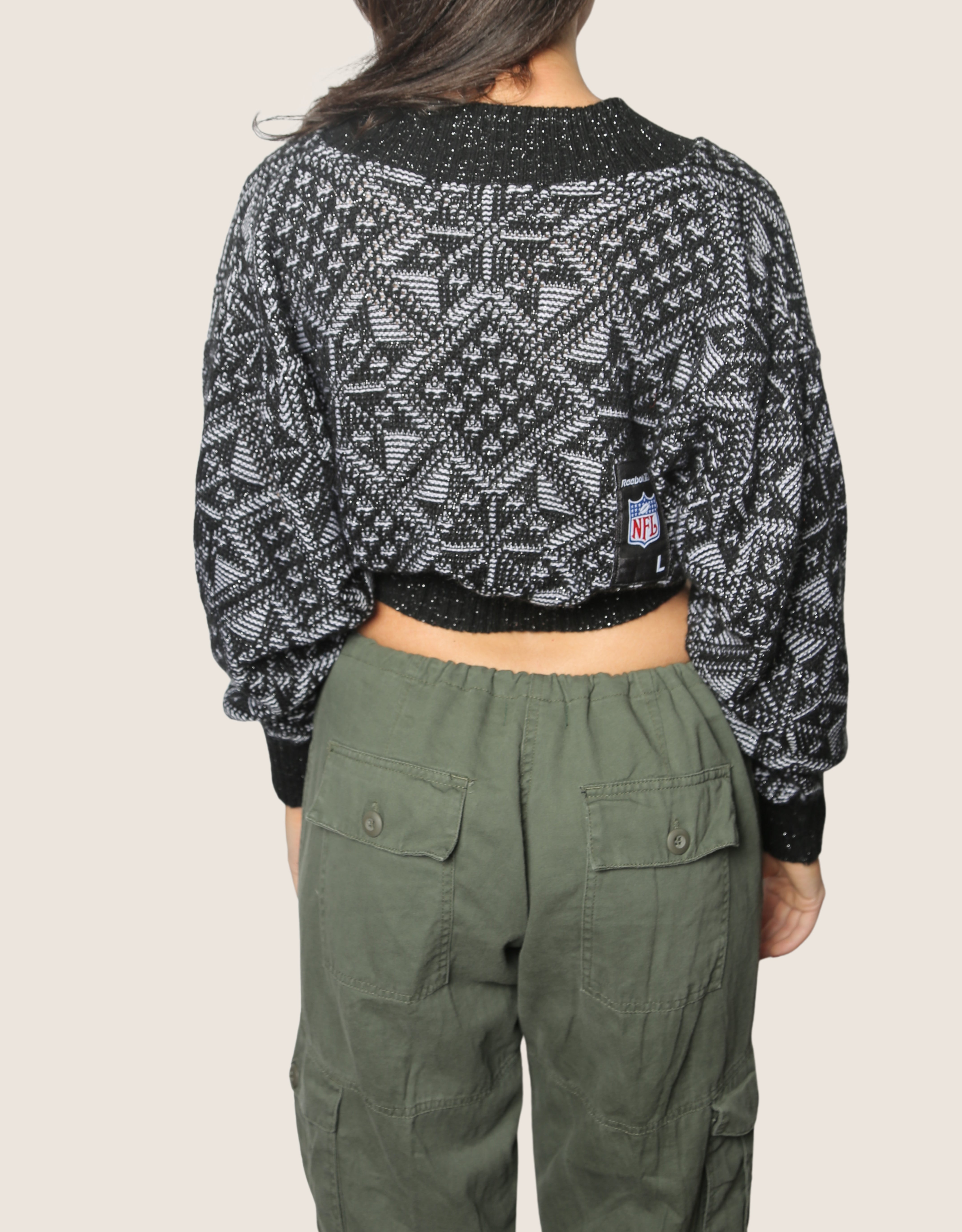 eagles patched cropped dad sweater