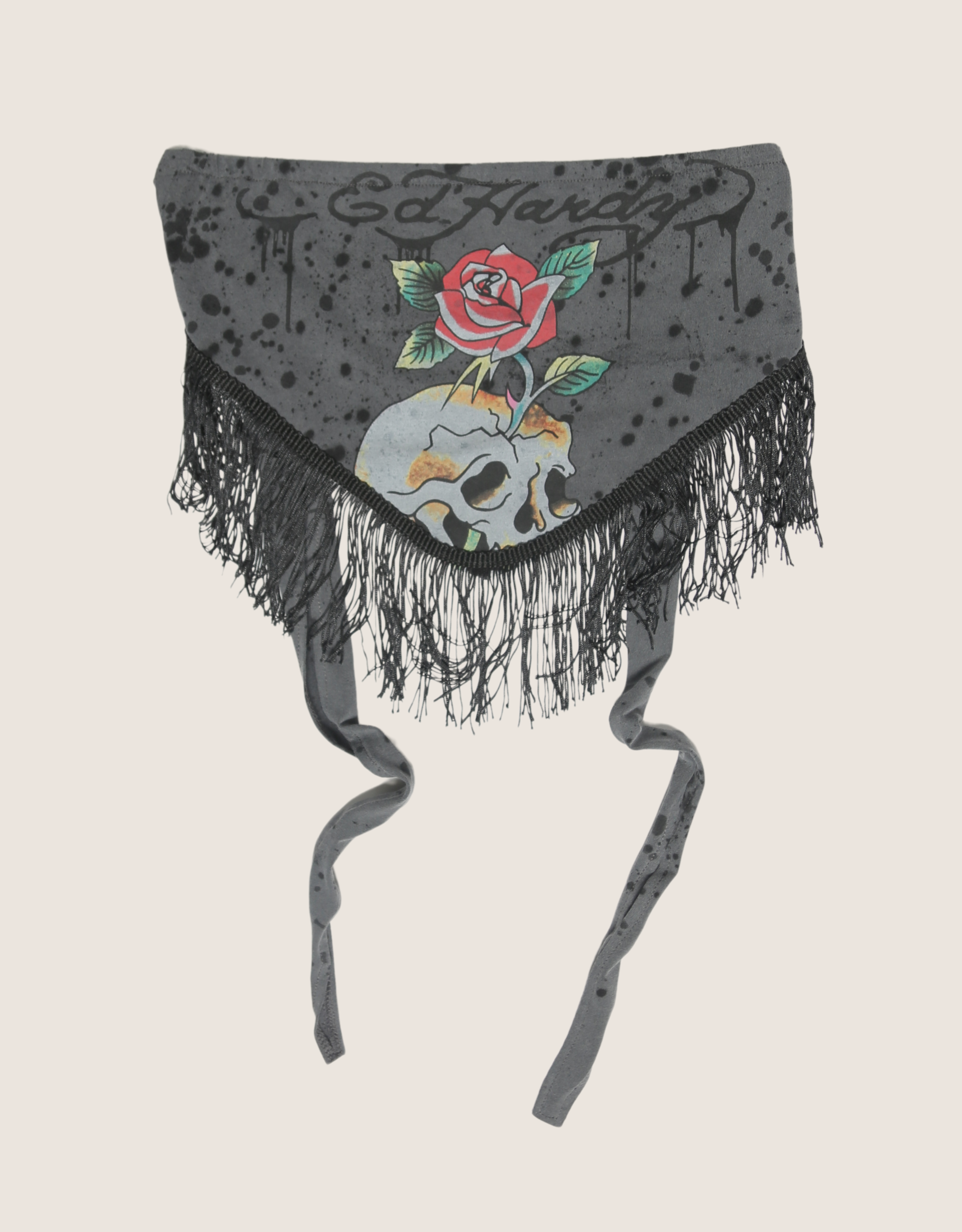ed hardy rose fringe tie back tube top (s/m)