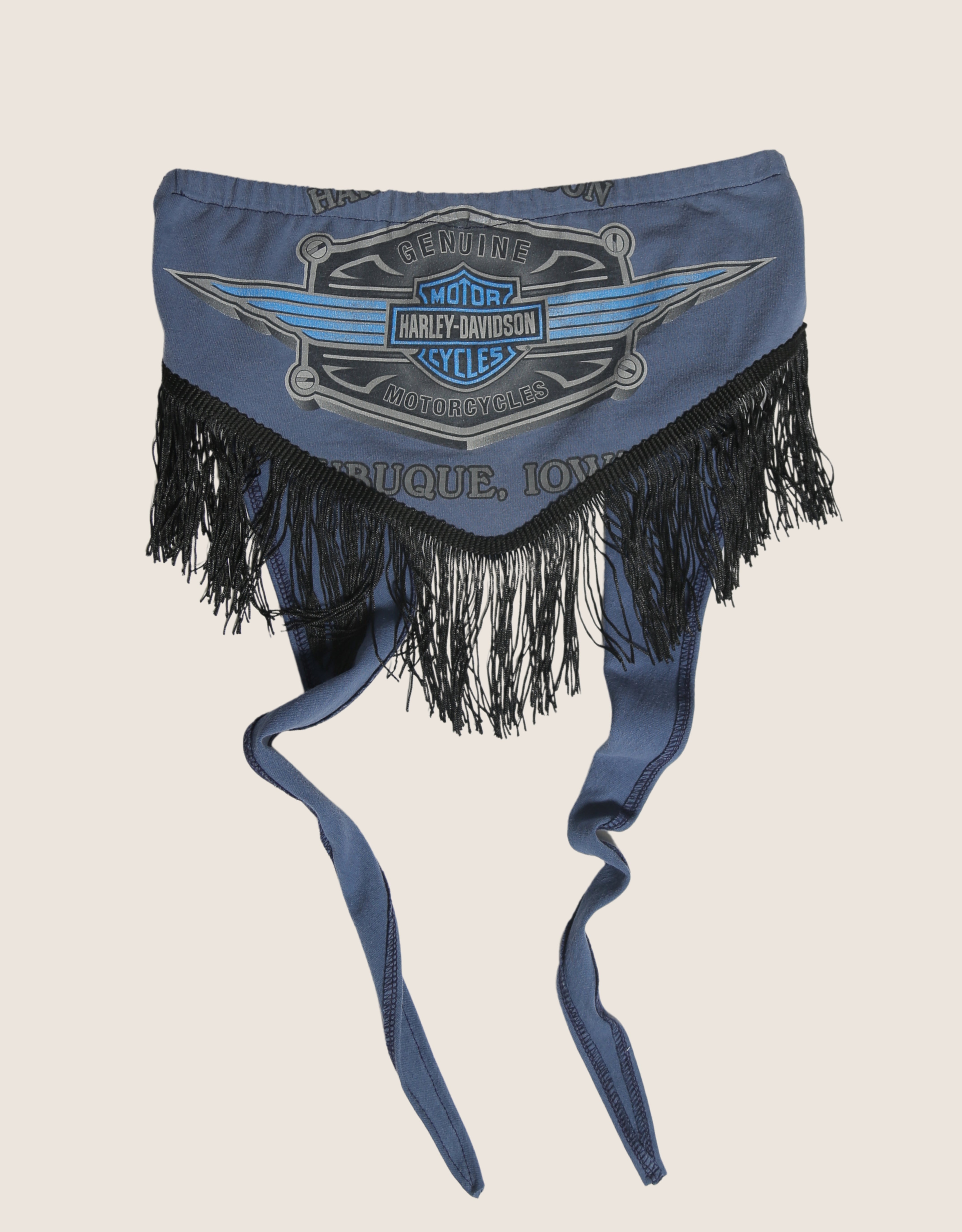 blue harley fringe tie back tube top (s/m)
