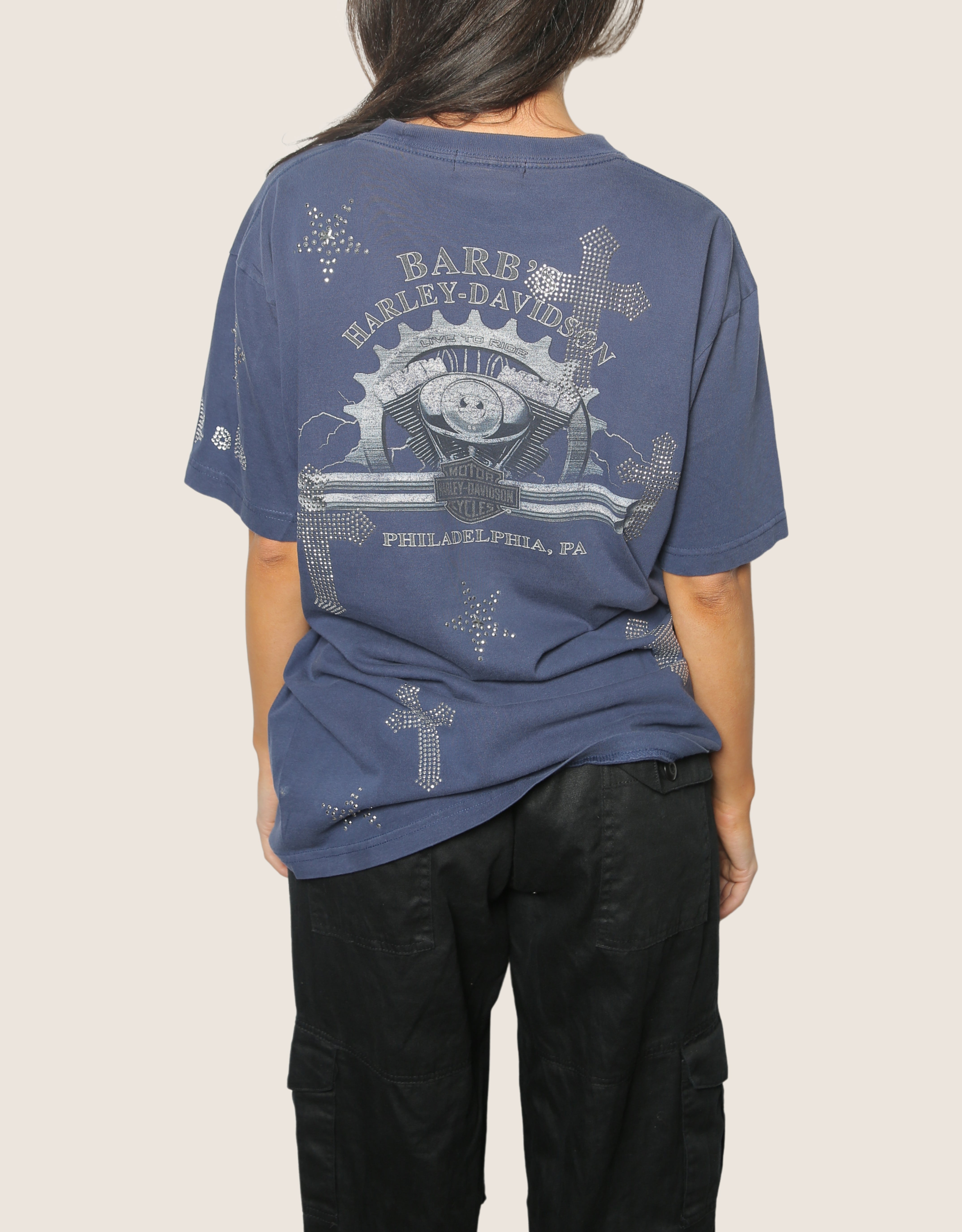 navy harley studded cross oversized tee