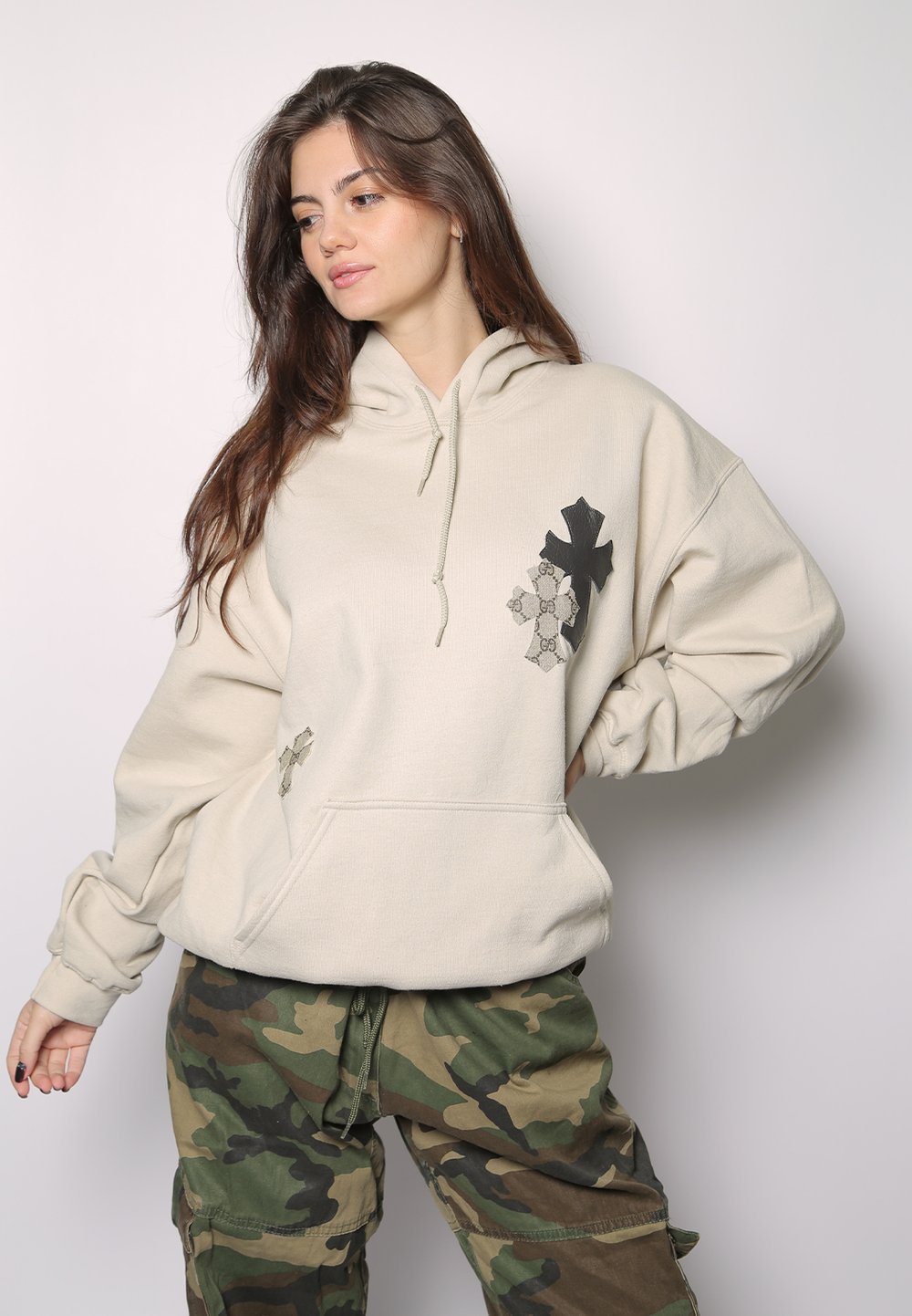 gucci cross patch oversized hoodie sweatshirt