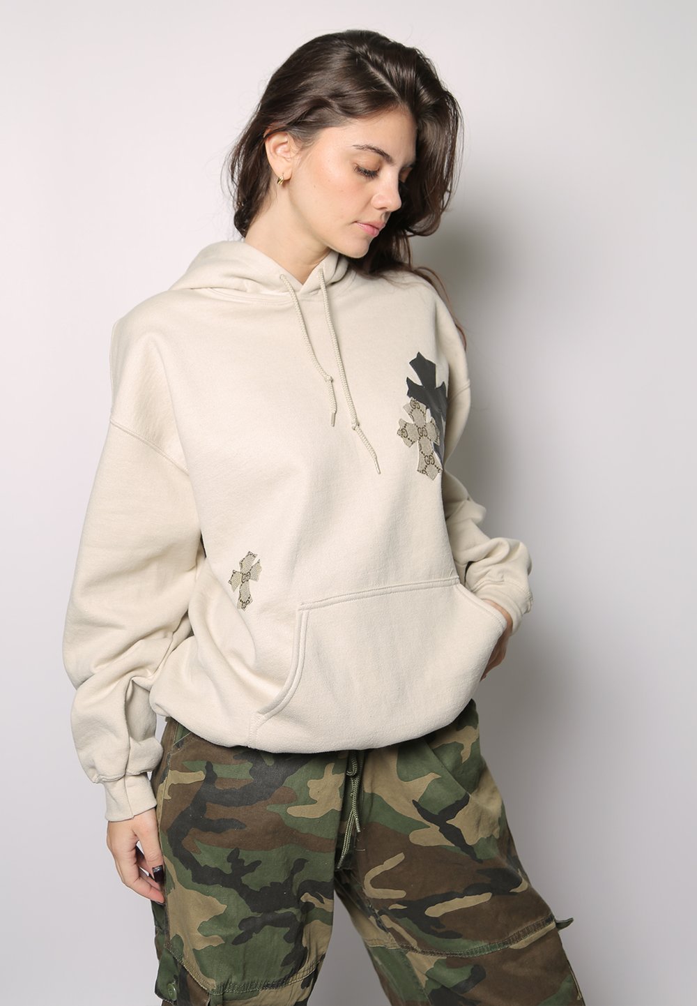 gucci cross patch oversized hoodie sweatshirt