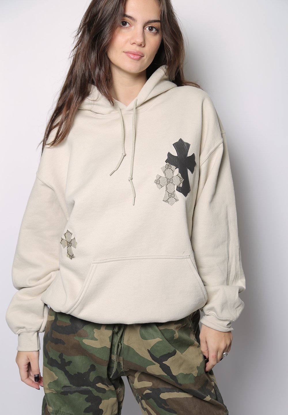 gucci cross patch oversized hoodie sweatshirt