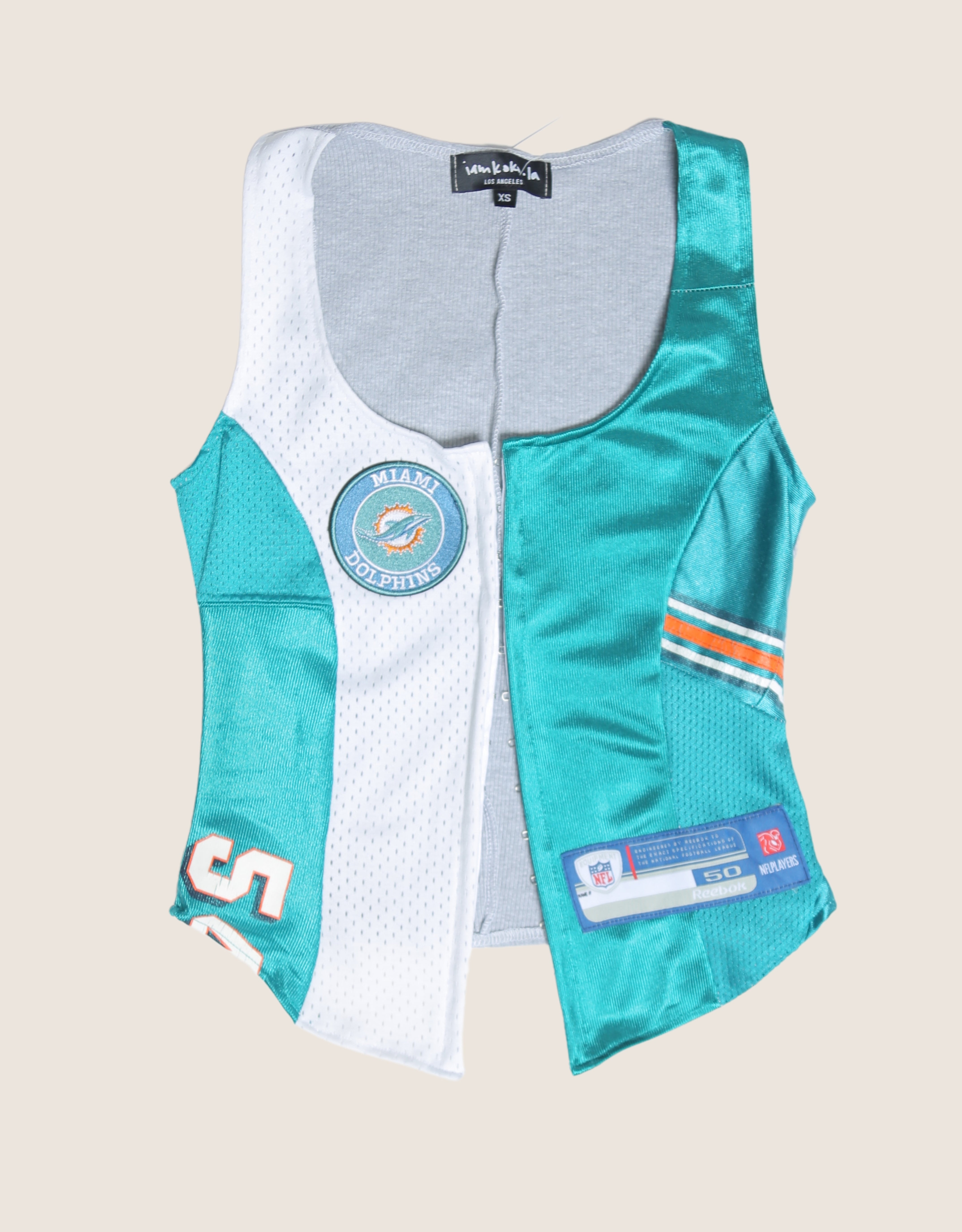 miami dolphins reworked jersey hook and eye tank