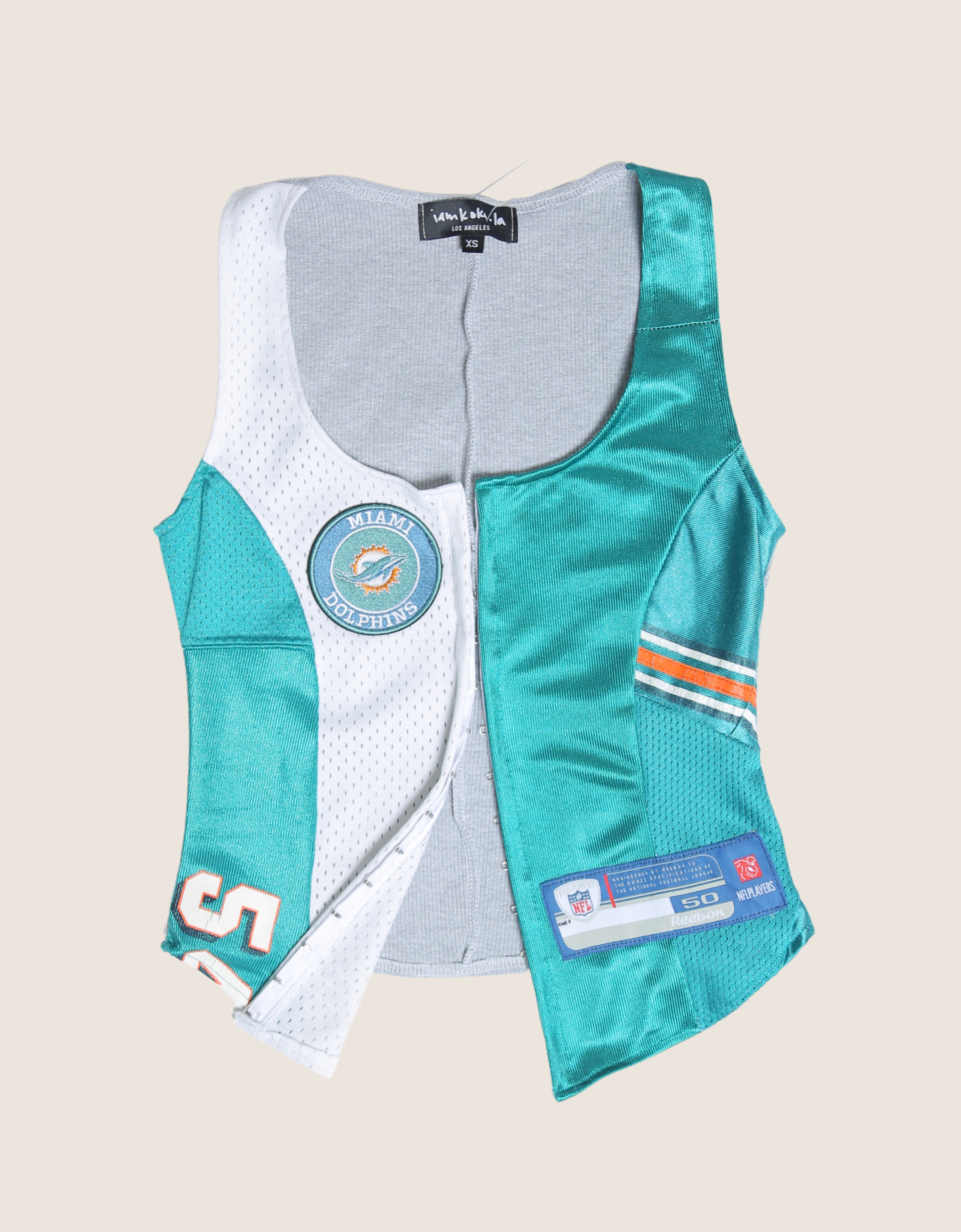 miami dolphins reworked jersey hook and eye tank