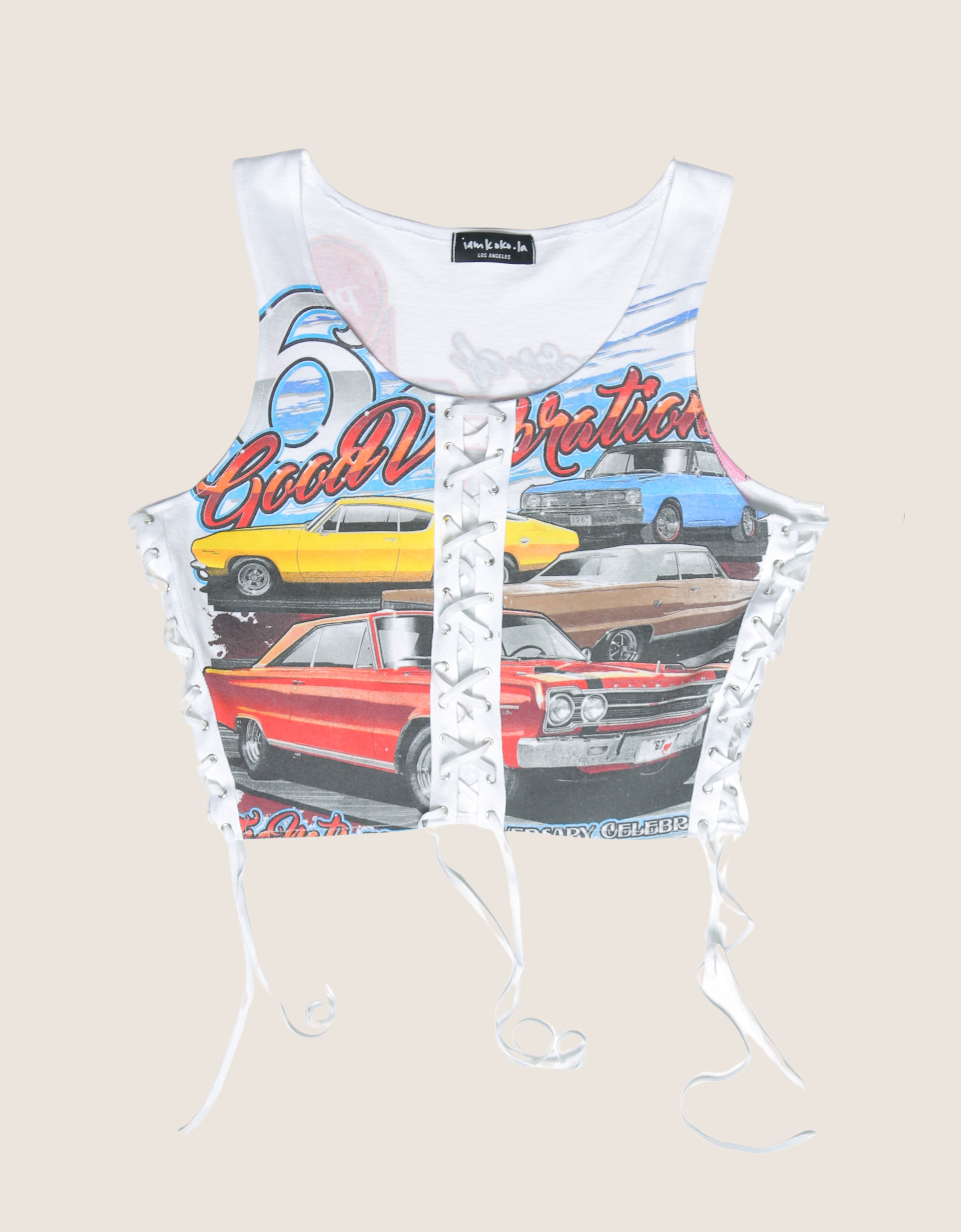 good vibrations all laced up reworked tank (medium/ large)