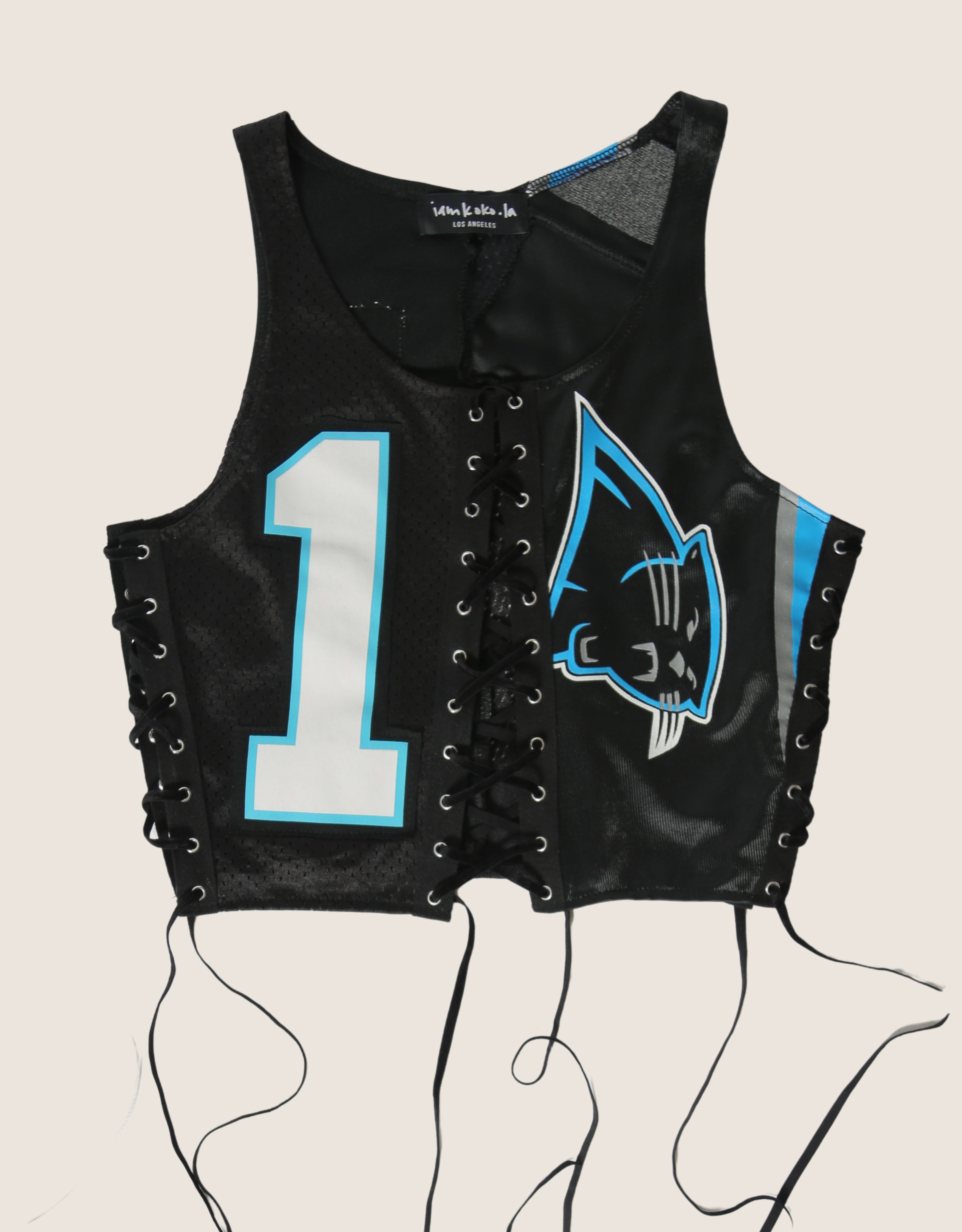 panthers all laced up reworked tank (small/medium)