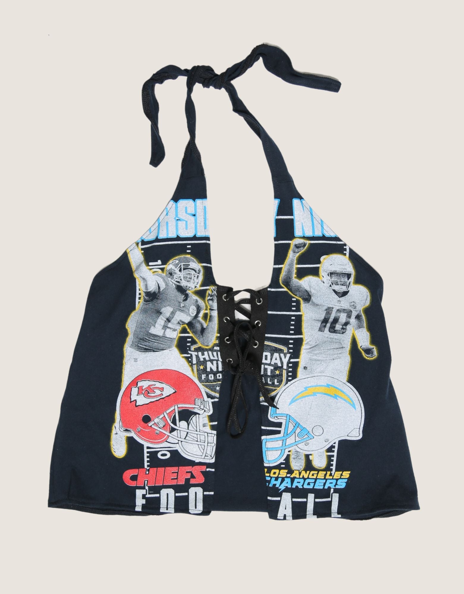 super bowl lace front halter top