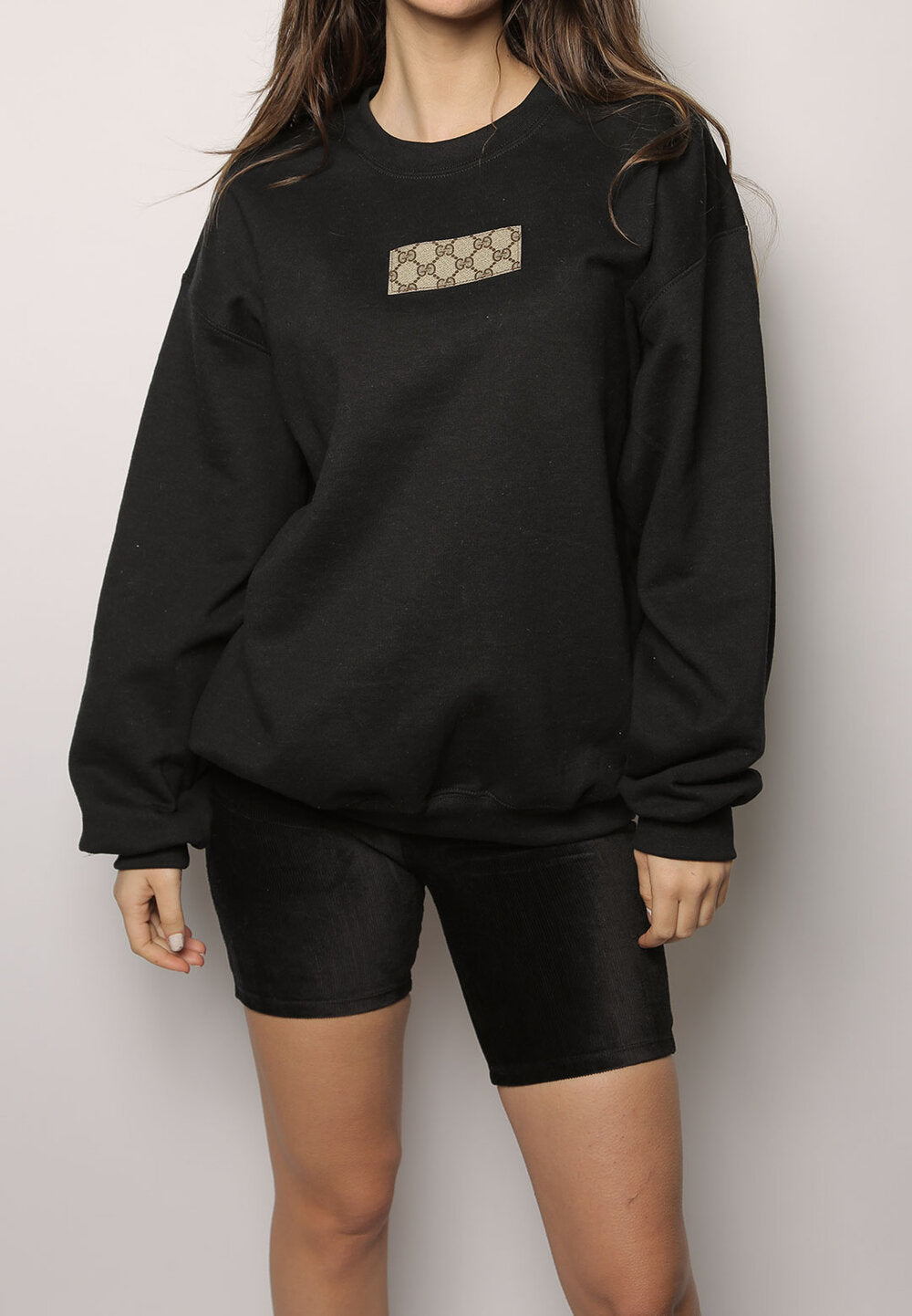 gucci patch oversized crewneck sweatshirt
