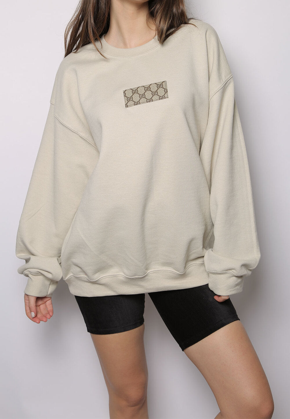 gucci patch oversized crewneck sweatshirt