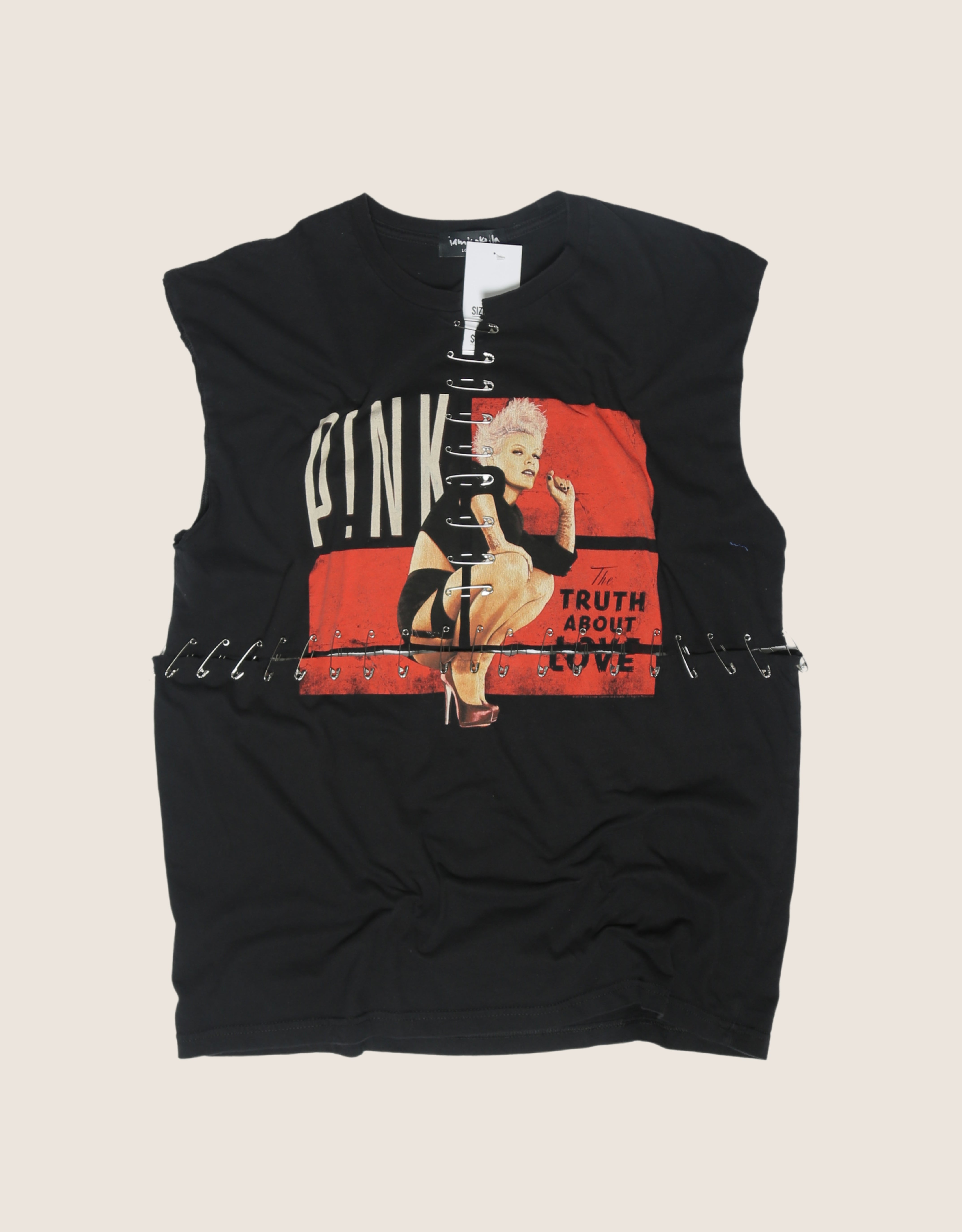 pink safety pin oversized muscle tank (L)