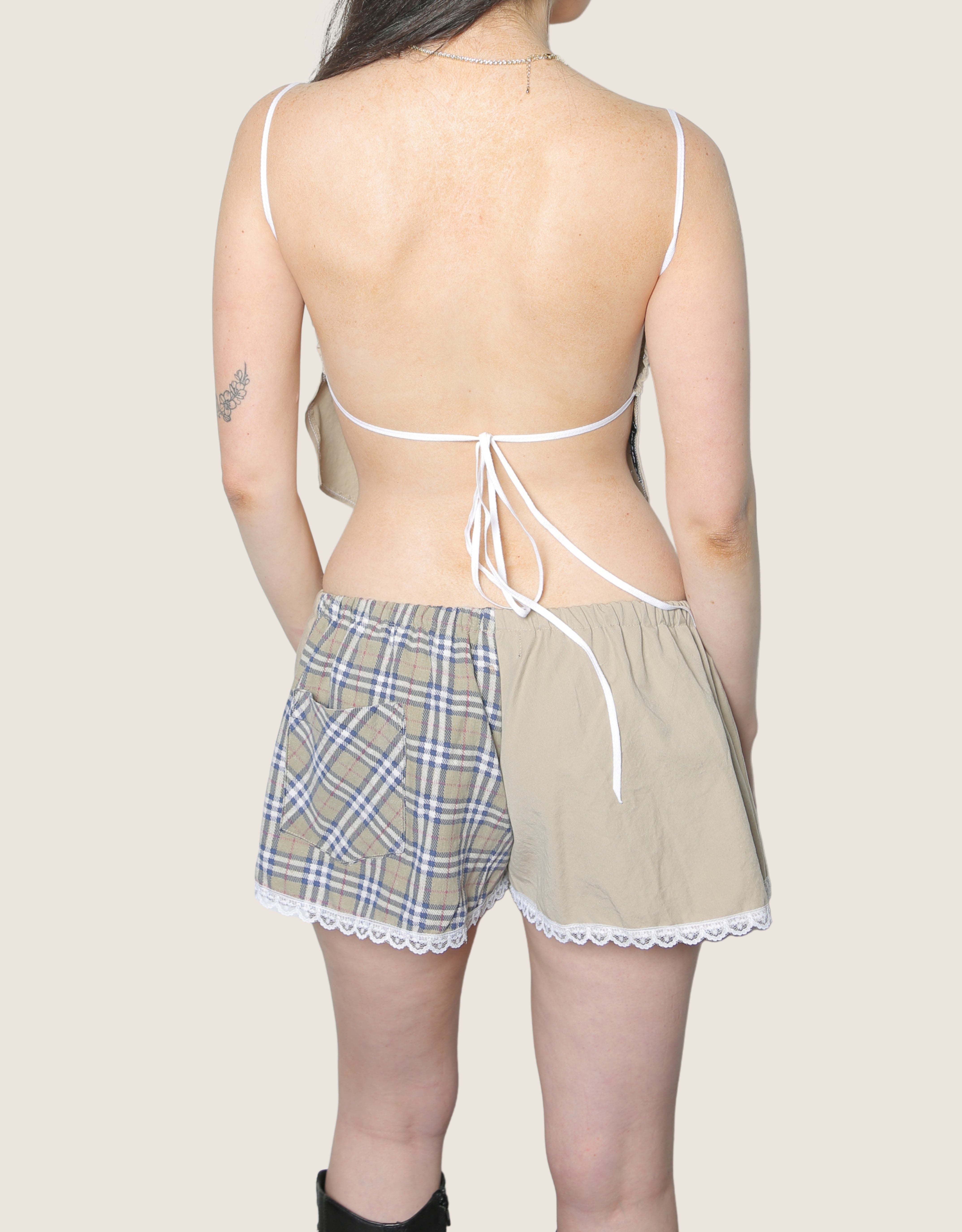 polo khaki reworked backless top and shorts (med)
