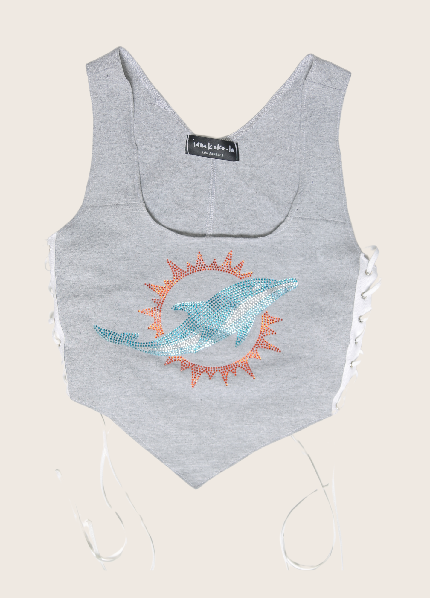 Miami Dolphins rhinestone reworked side lace tank top