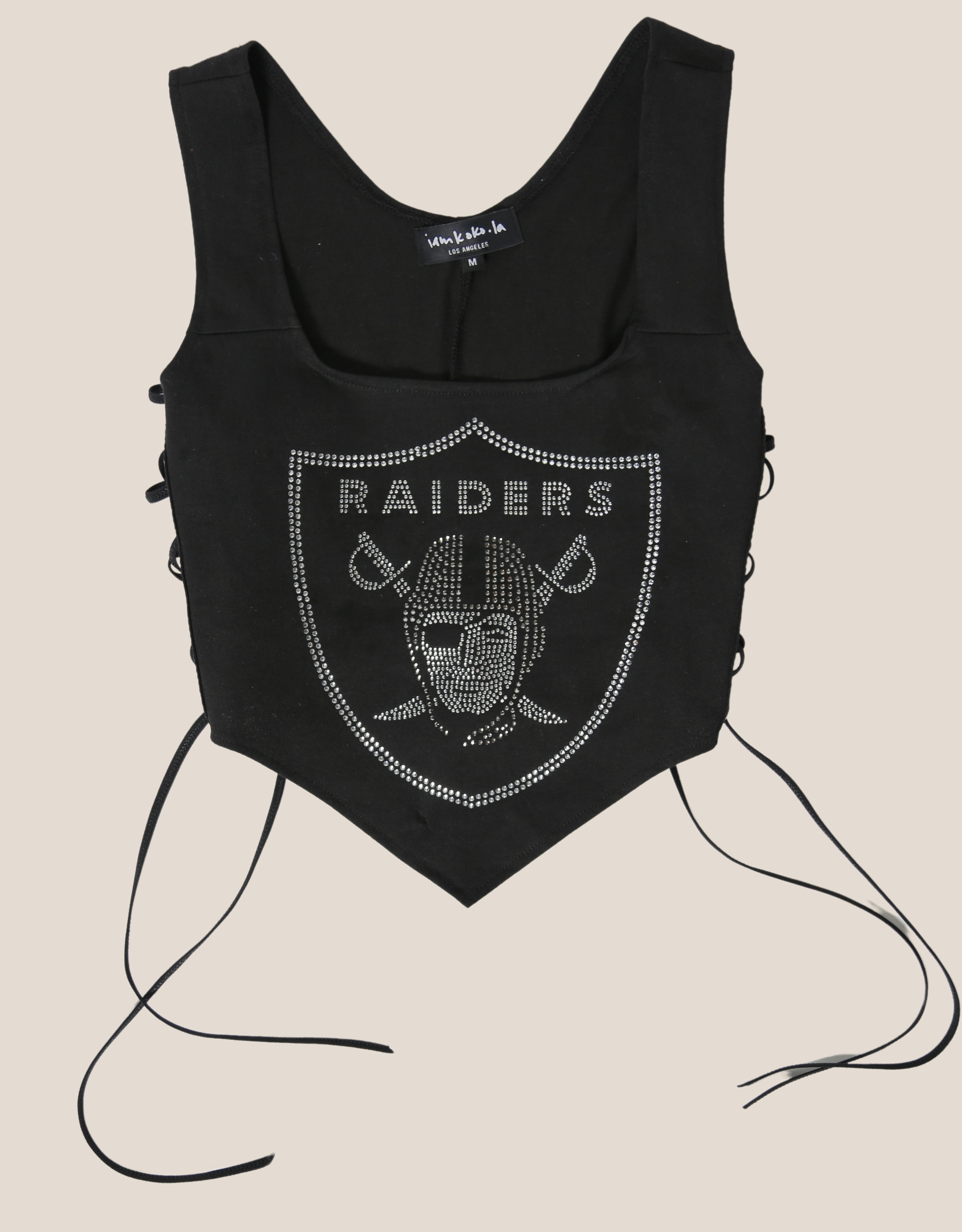 Raiders rhinestone reworked side lace tank top