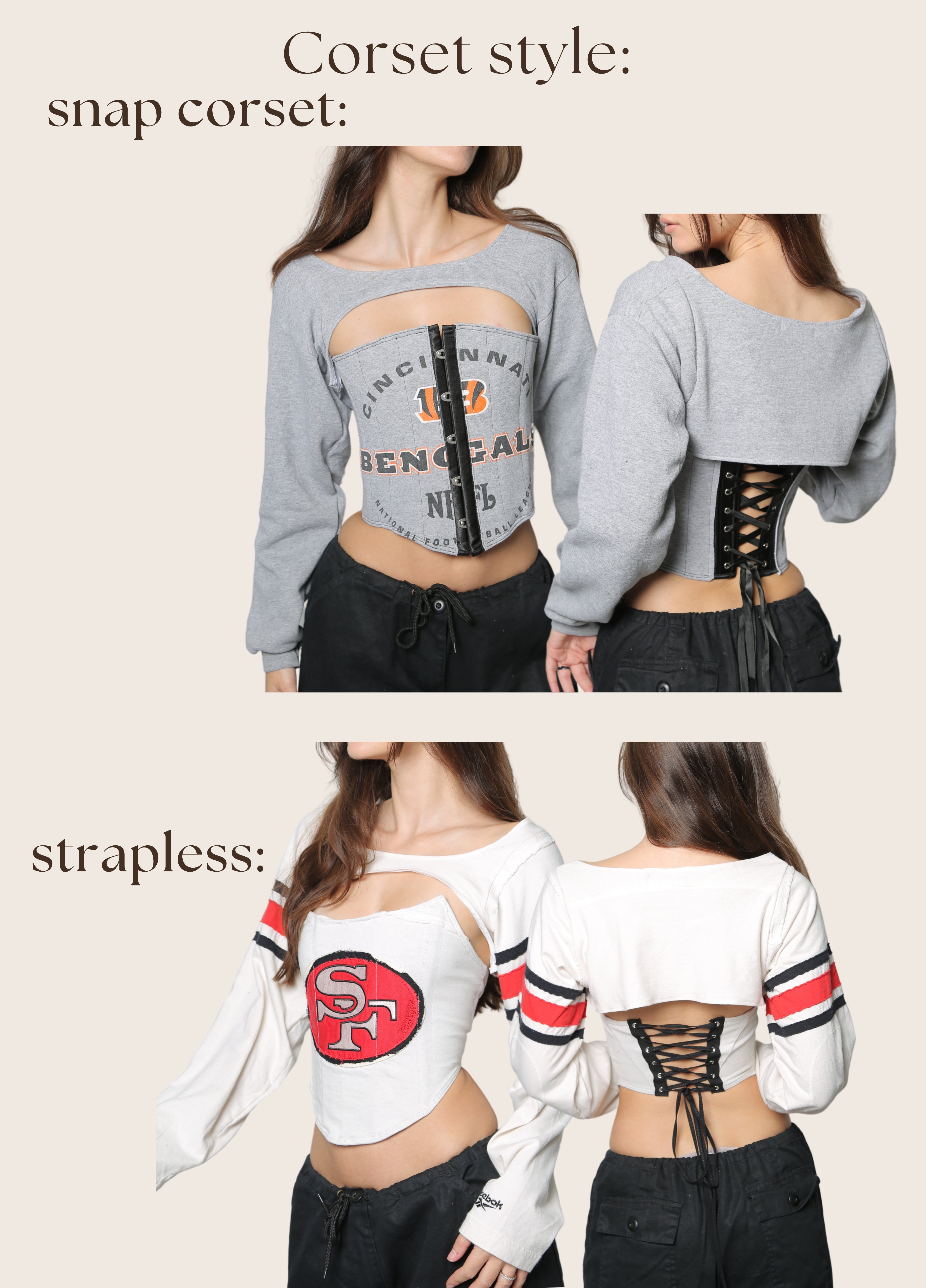 custom reworked corset sweatshirt shrug