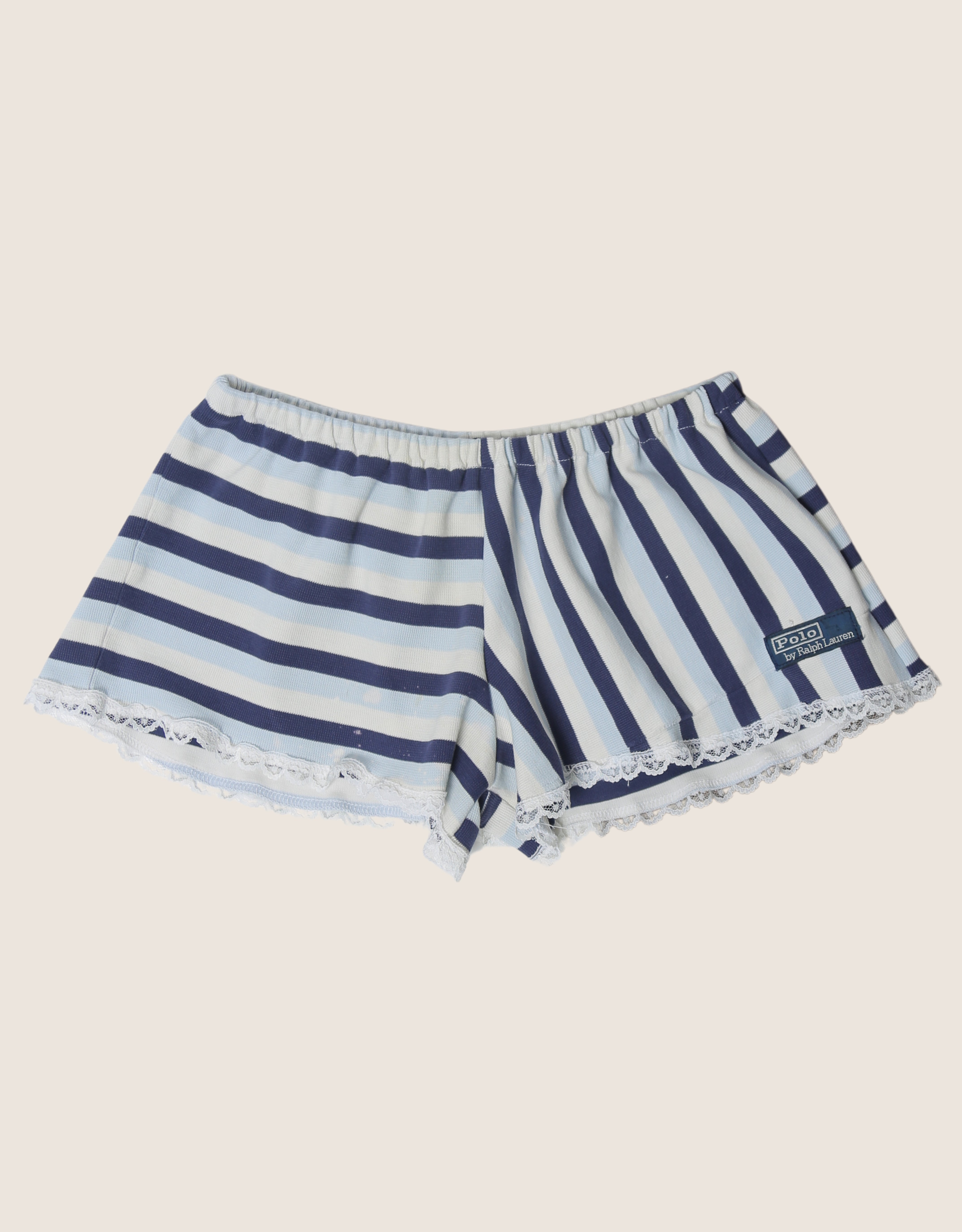 baby blue striped polo reworked mini shorts (s)