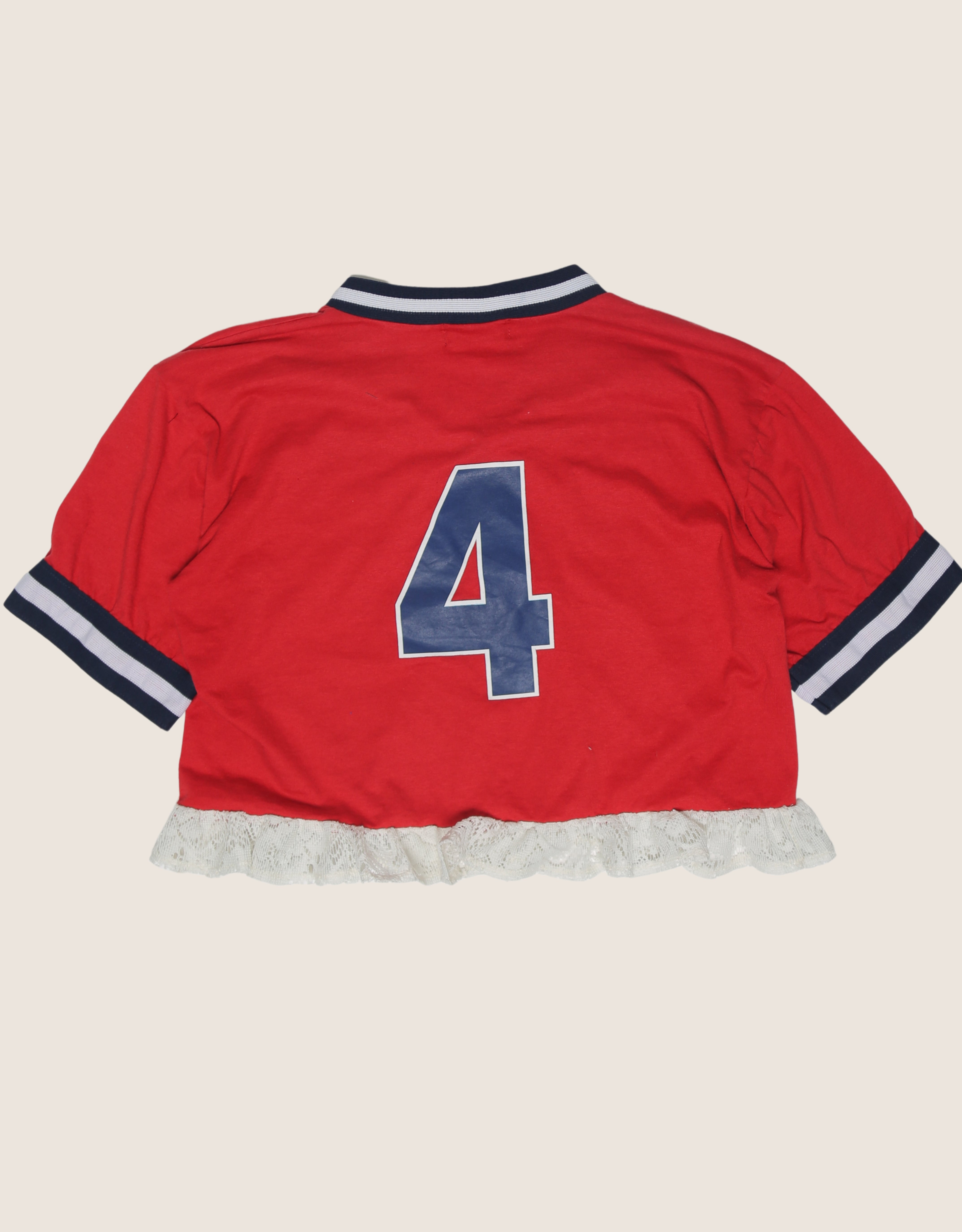 liberty park reworked lace ruffle hem tee
