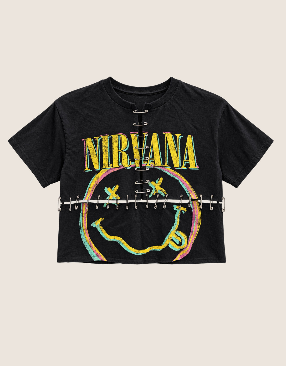 nirvana cropped tee with safety pins (S)