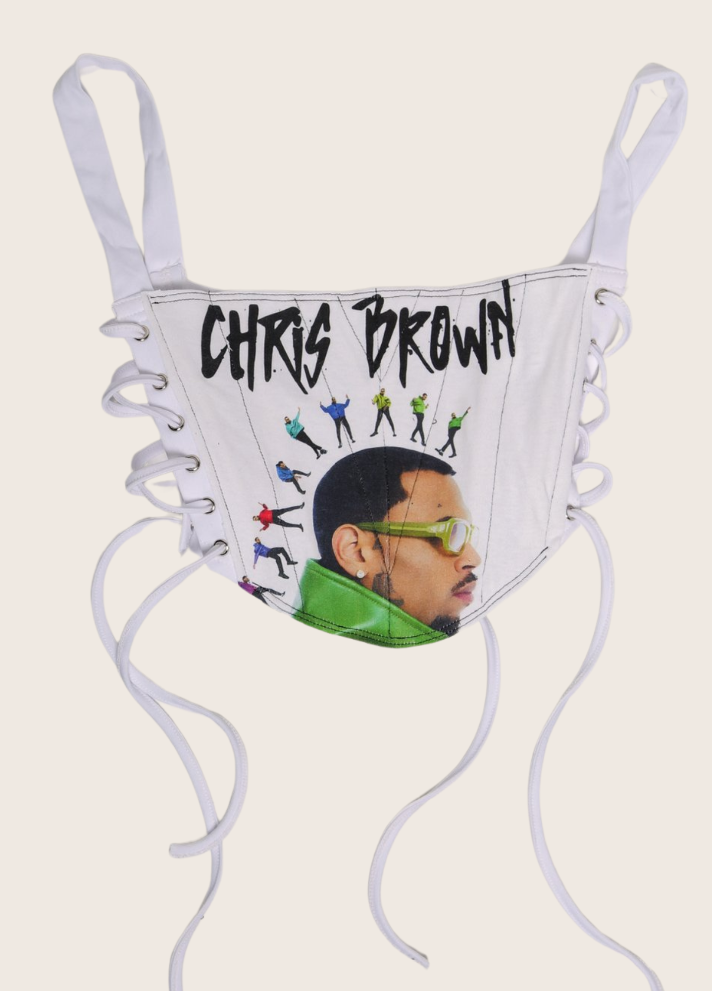 custom Chris Brown green side lace up white corset