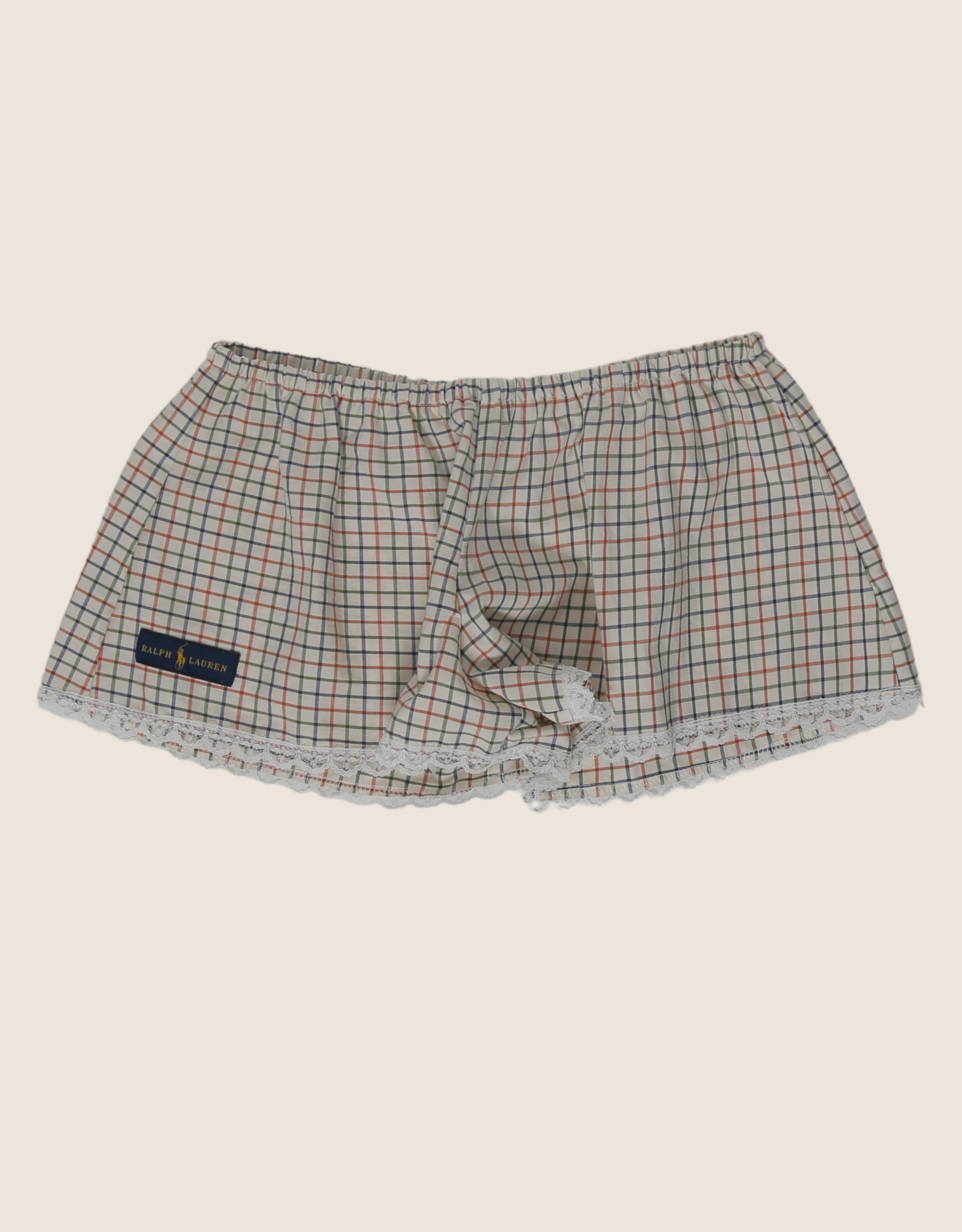 polo brown check reworked mini shorts (s)
