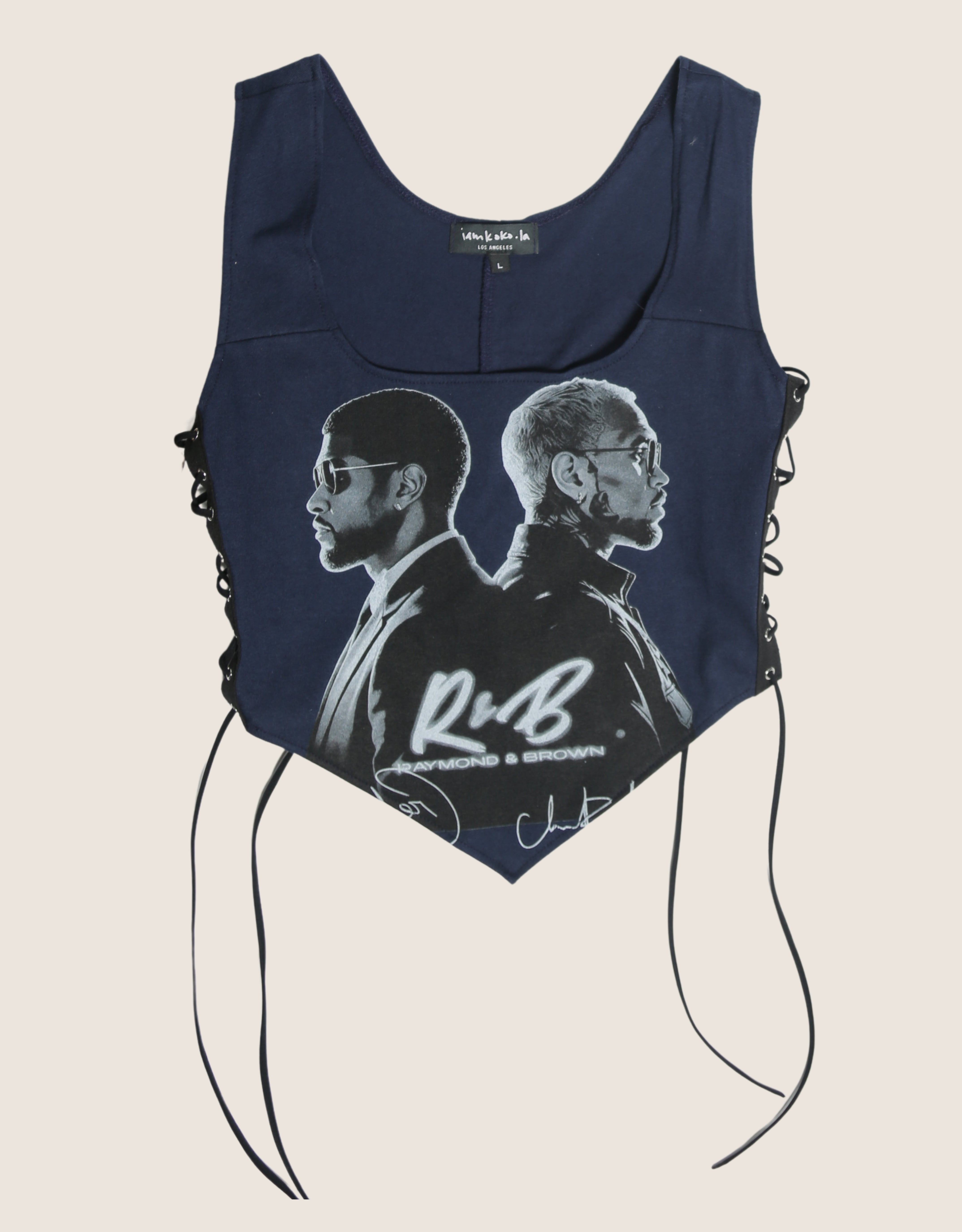 custom Chris Brown and Usher navy side lace tank (L)