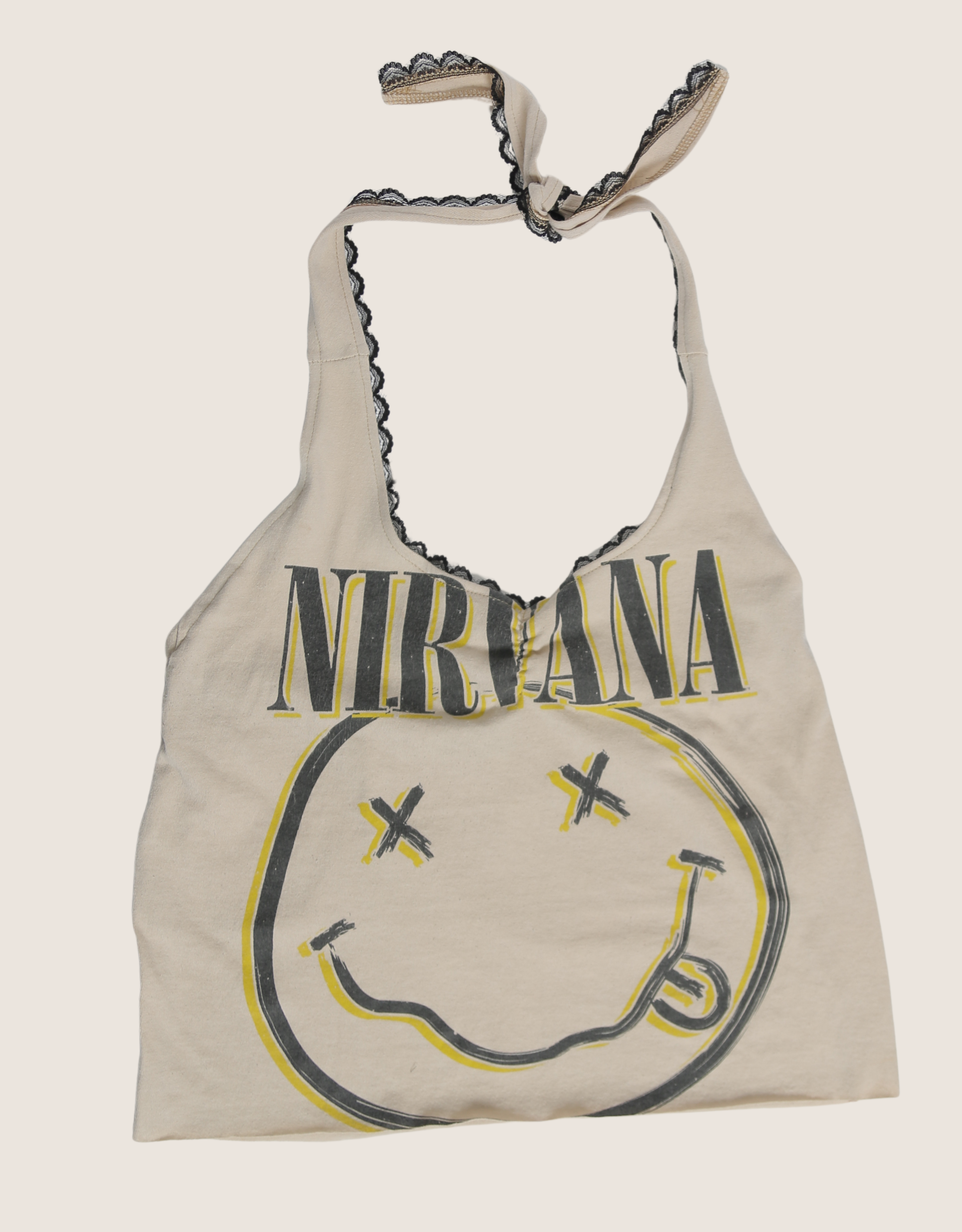 nirvana smiley lace trim halter top