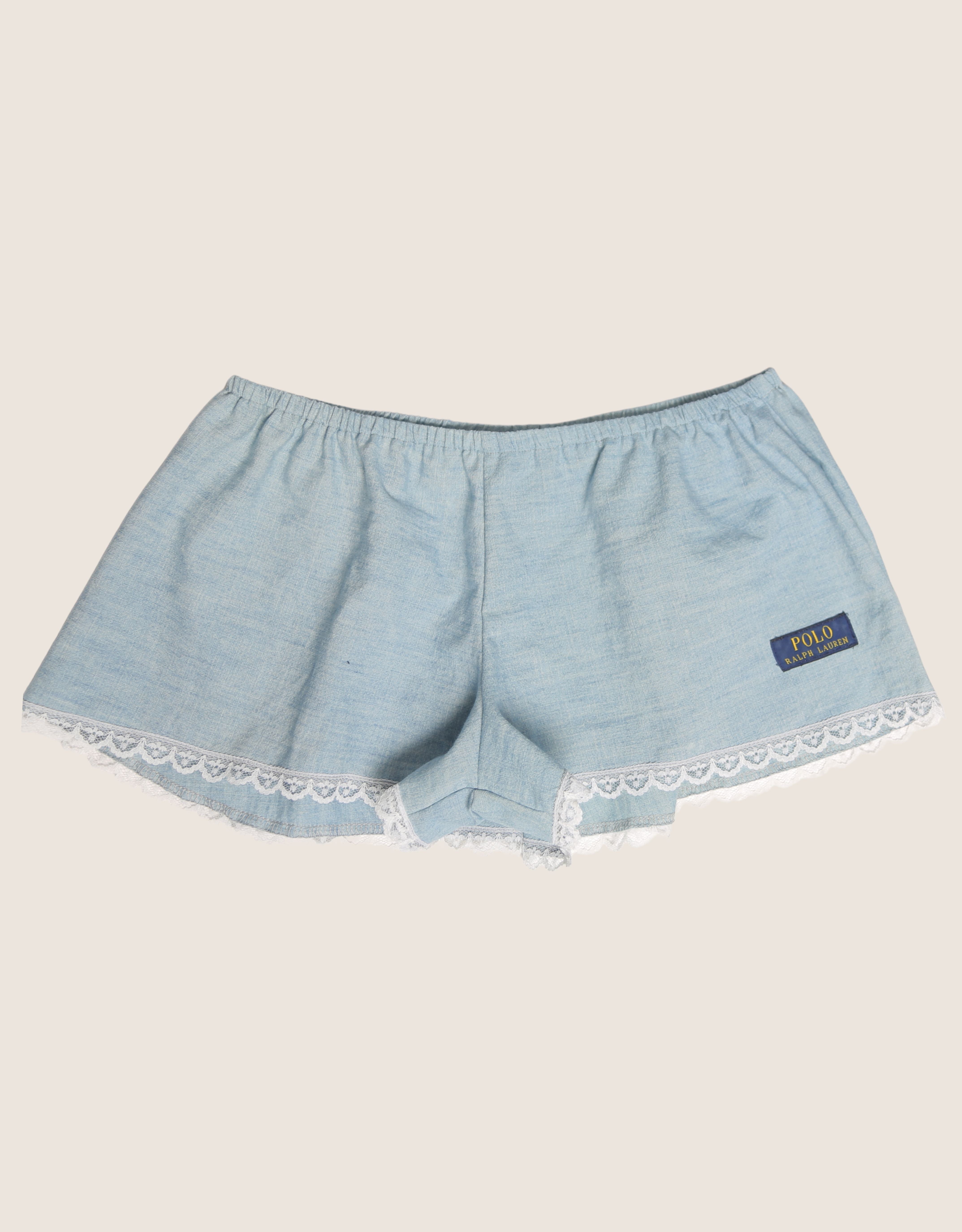 chambray polo reworked mini shorts (S)