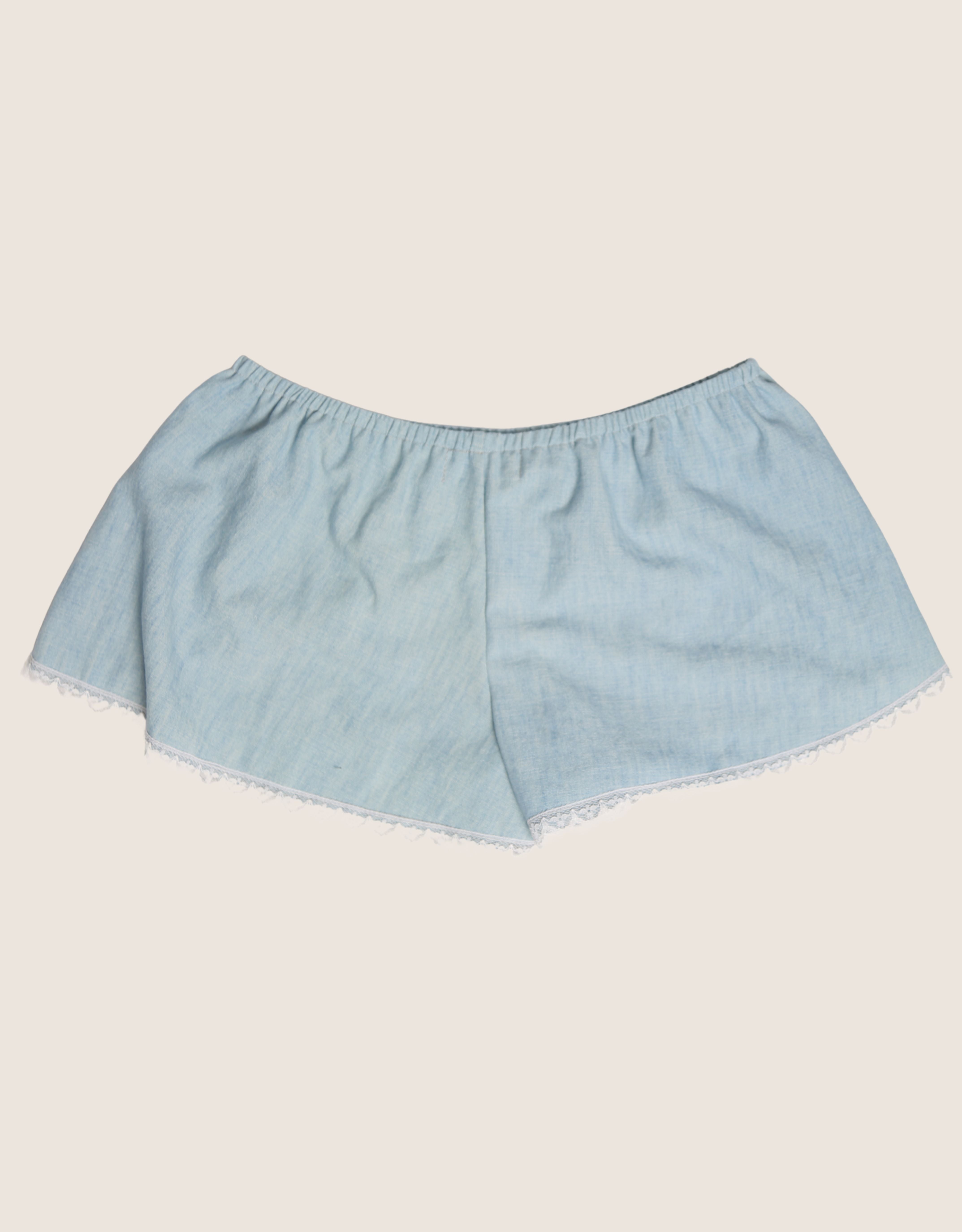 chambray polo reworked mini shorts (S)