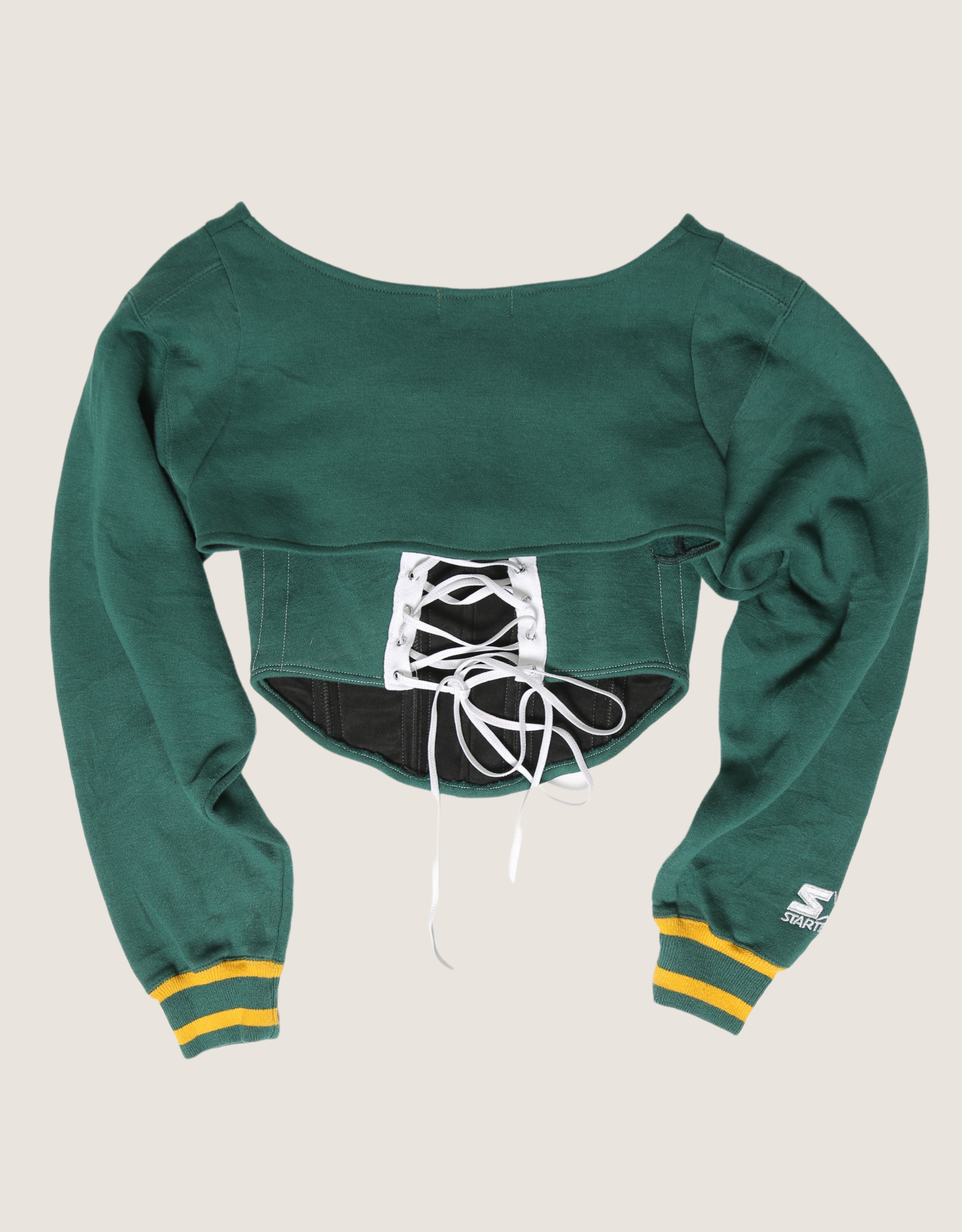 Green Bay Packers reworked strapless corset sweatshirt shrug