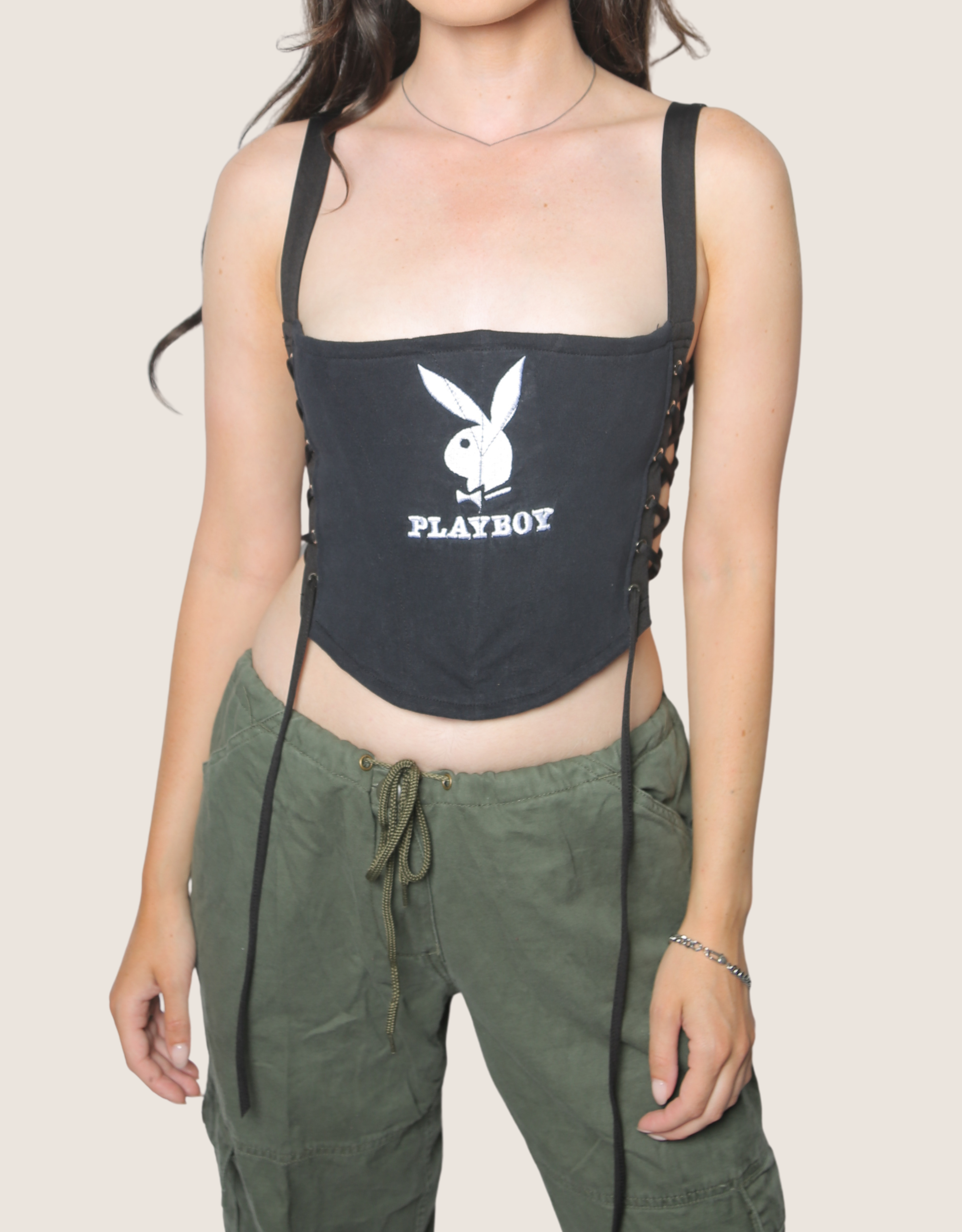 playboy side lace cropped length corset (XS)