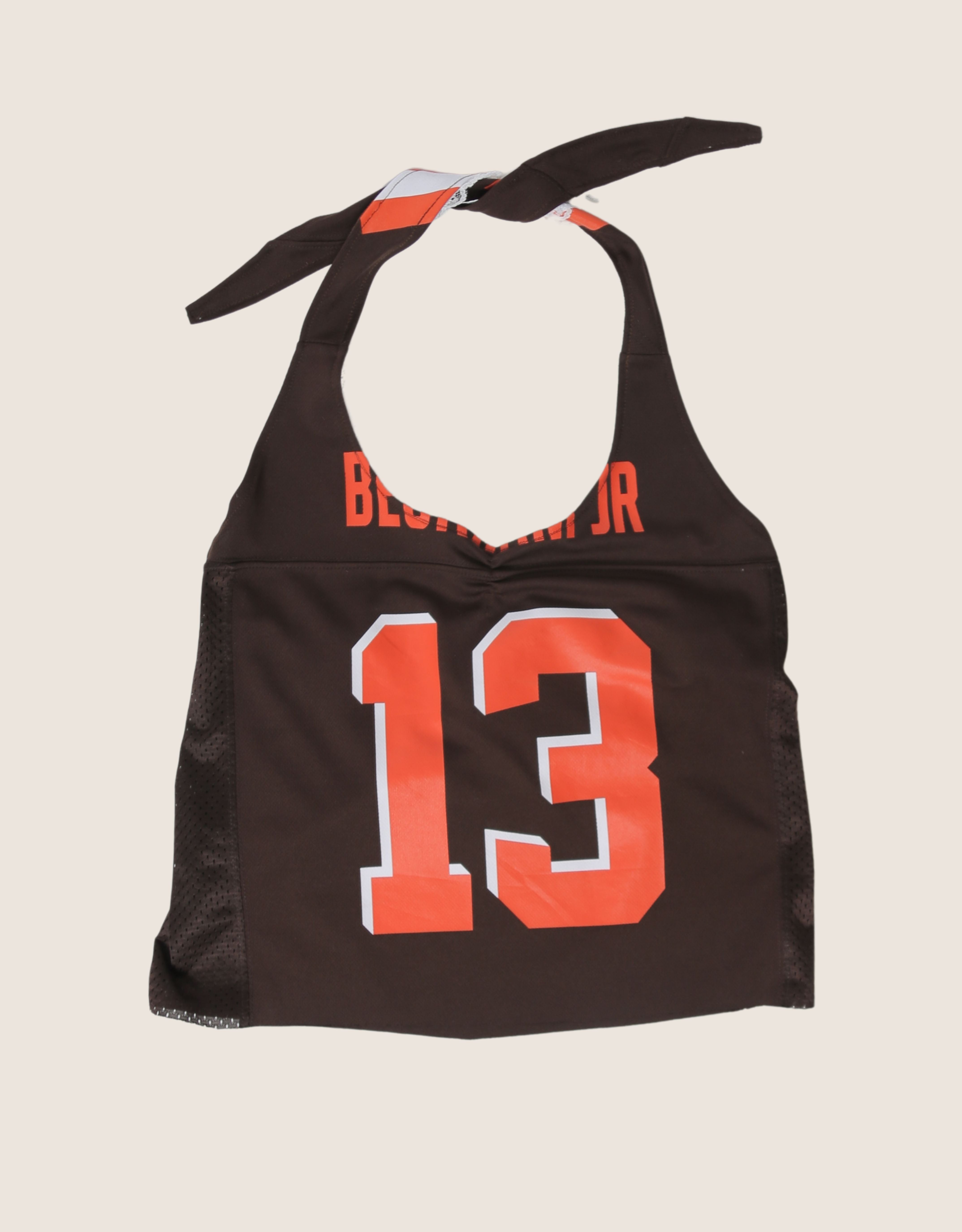 brown #13 lace trim jersey halter top