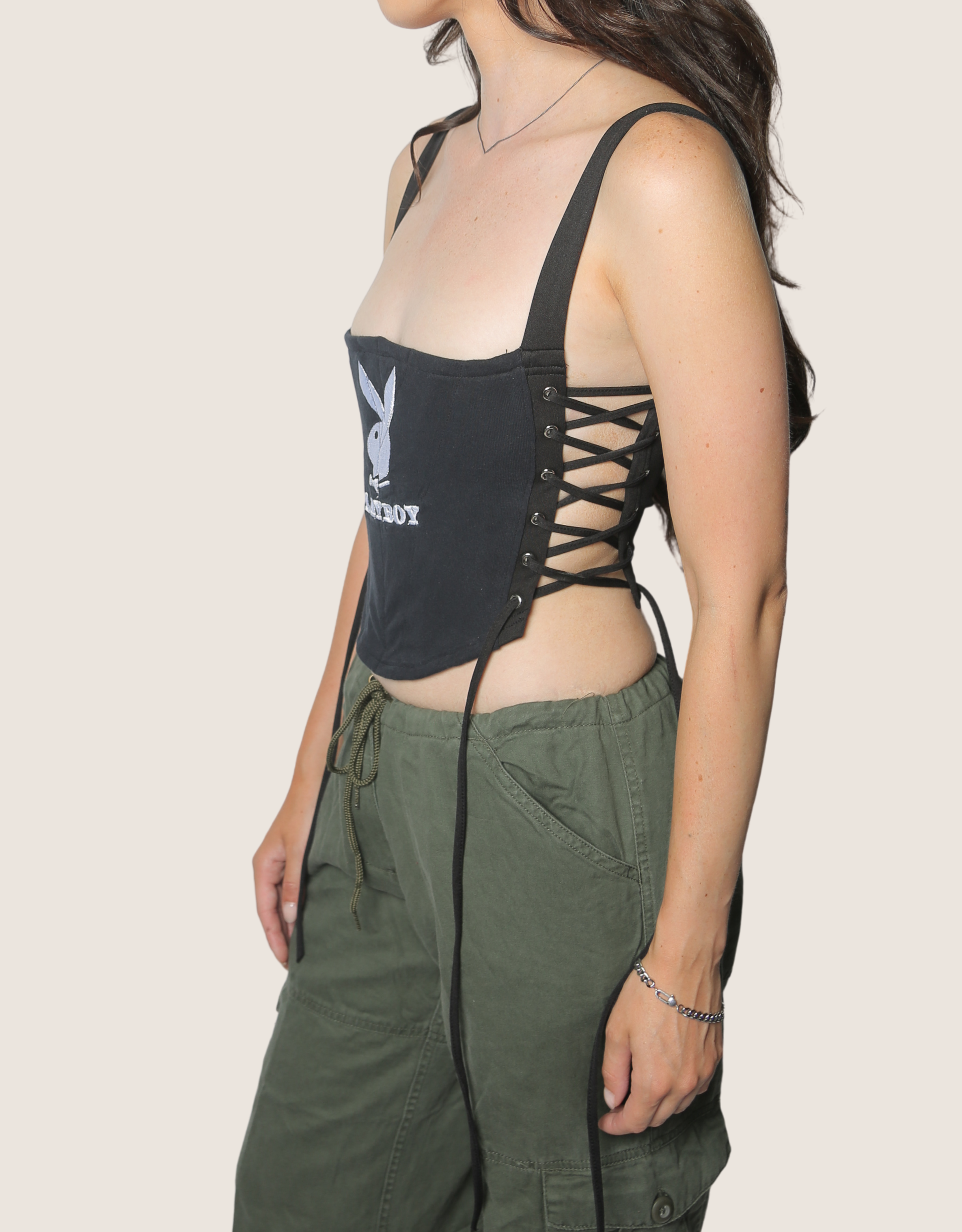 playboy side lace cropped length corset (XS)