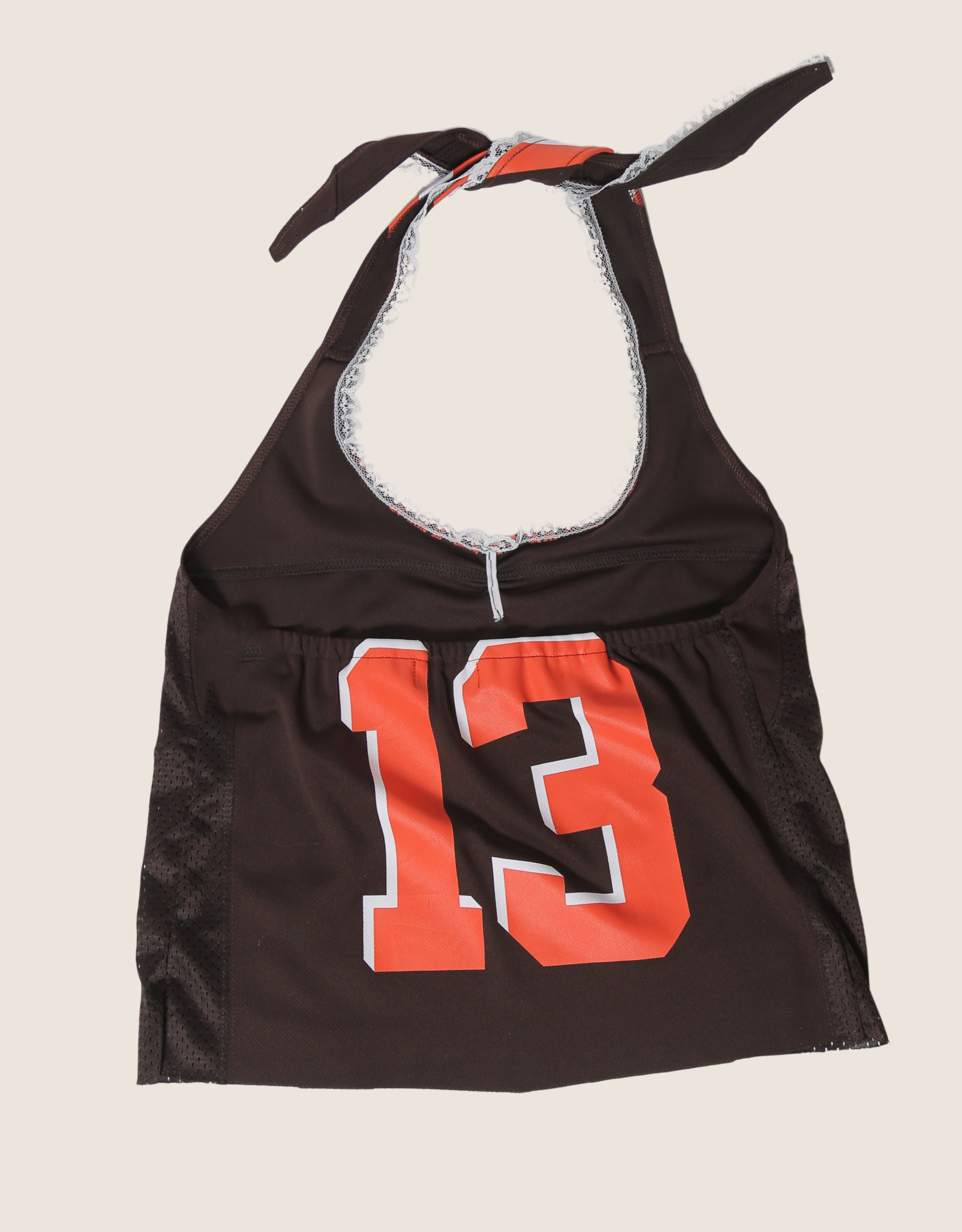 brown #13 lace trim jersey halter top