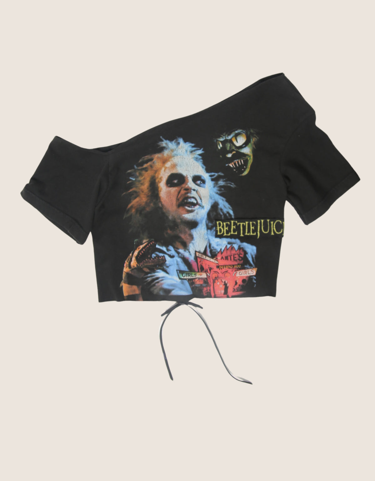 beetlejuice off shoulder tie back top (S/M)