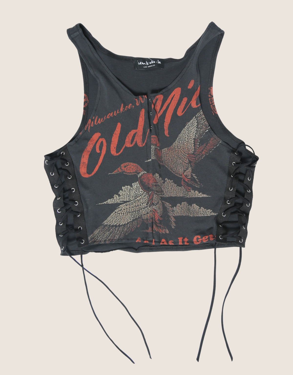 old milwaukee beer hook and lace cropped tank (S/M)