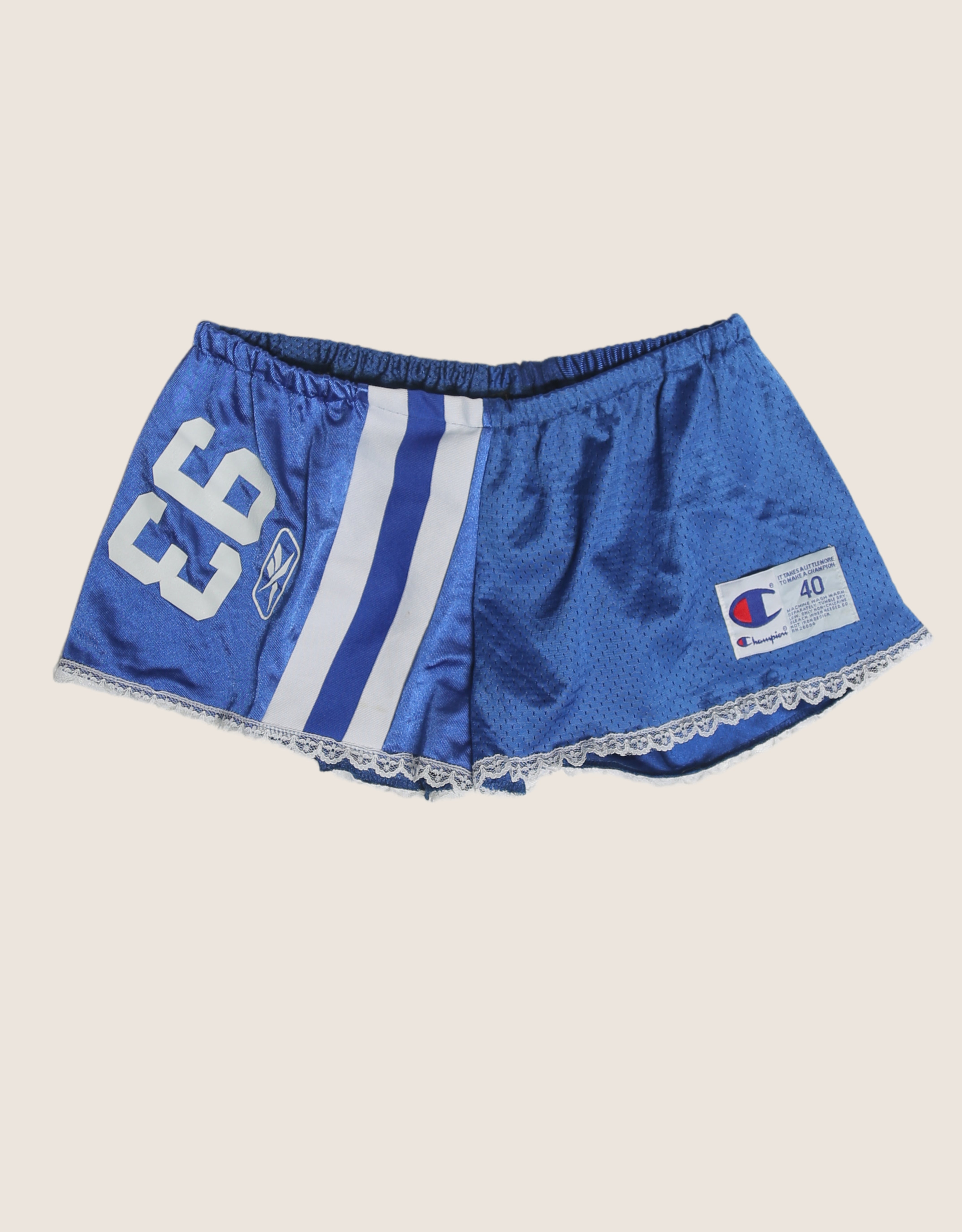 blue patchwork jersey reworked mini shorts (M)