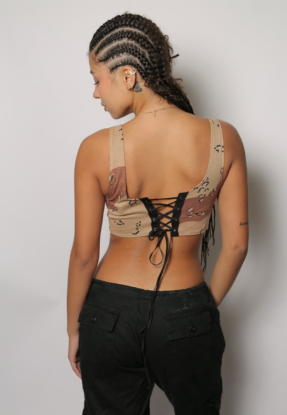 designer panel lace back tank top