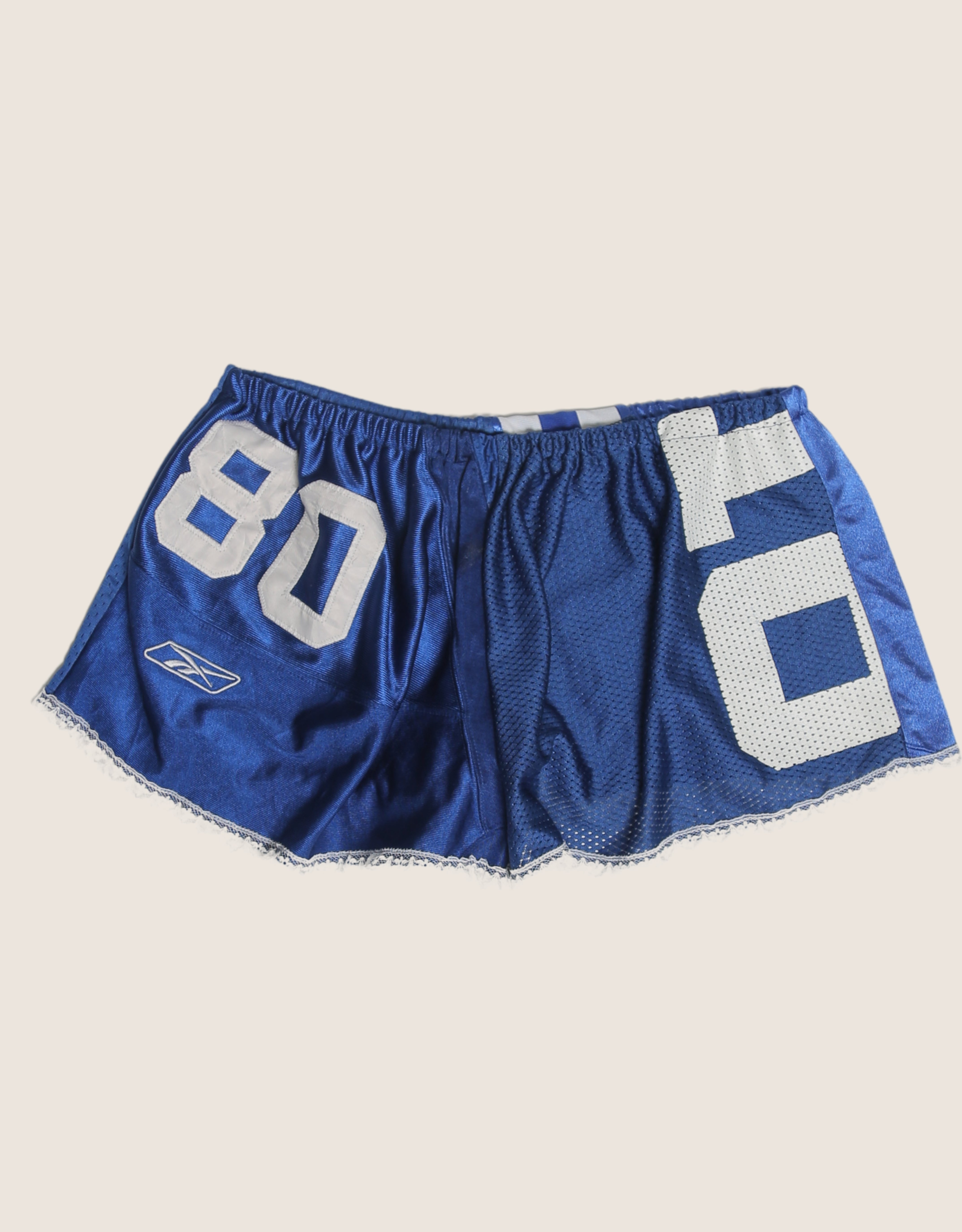 blue patchwork jersey reworked mini shorts (M)