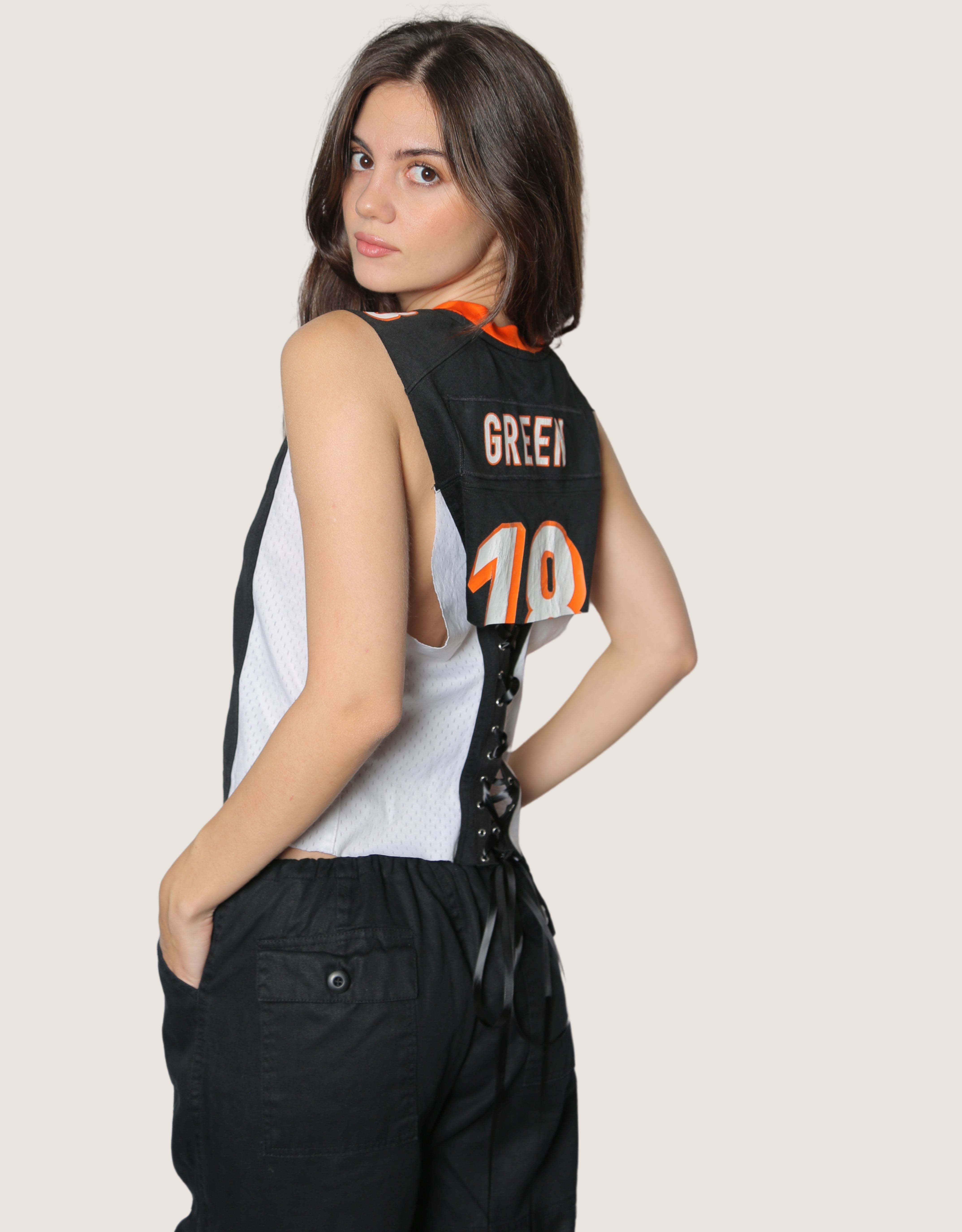 Bengals 18 reworked lace back sleeveless jersey