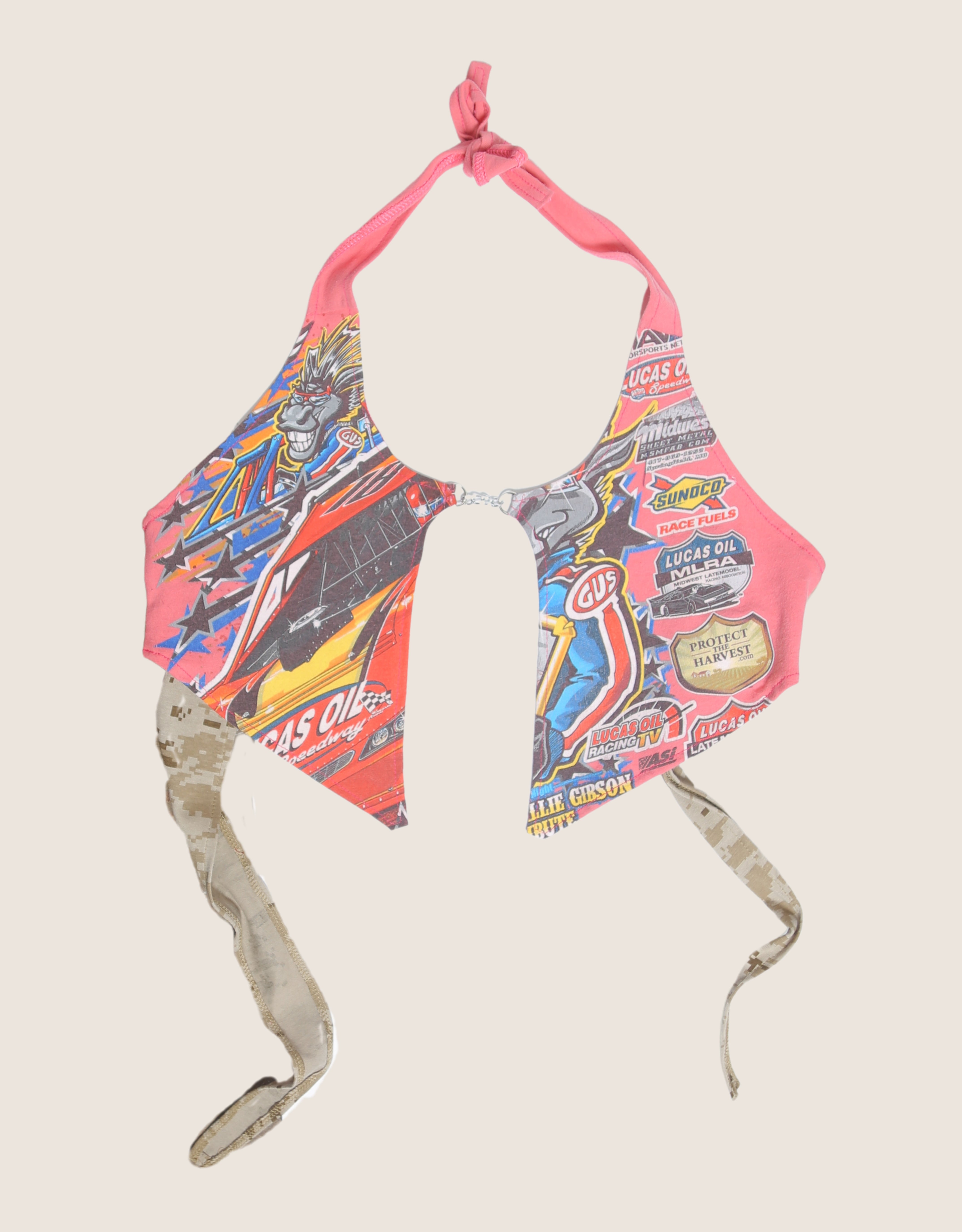 lucas oil pink racing charm front halter top