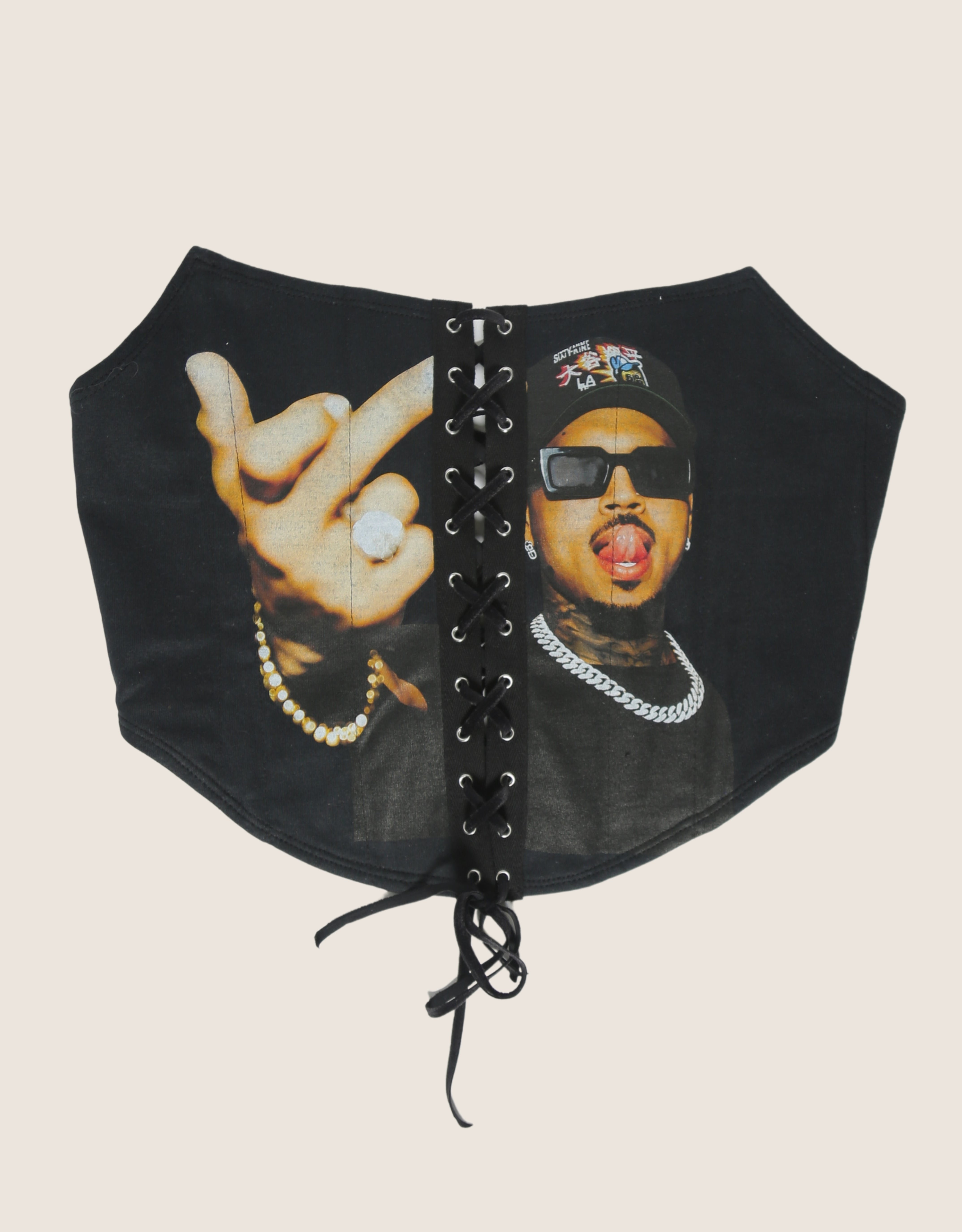 custom all laced up Chris Brown middle finger corset