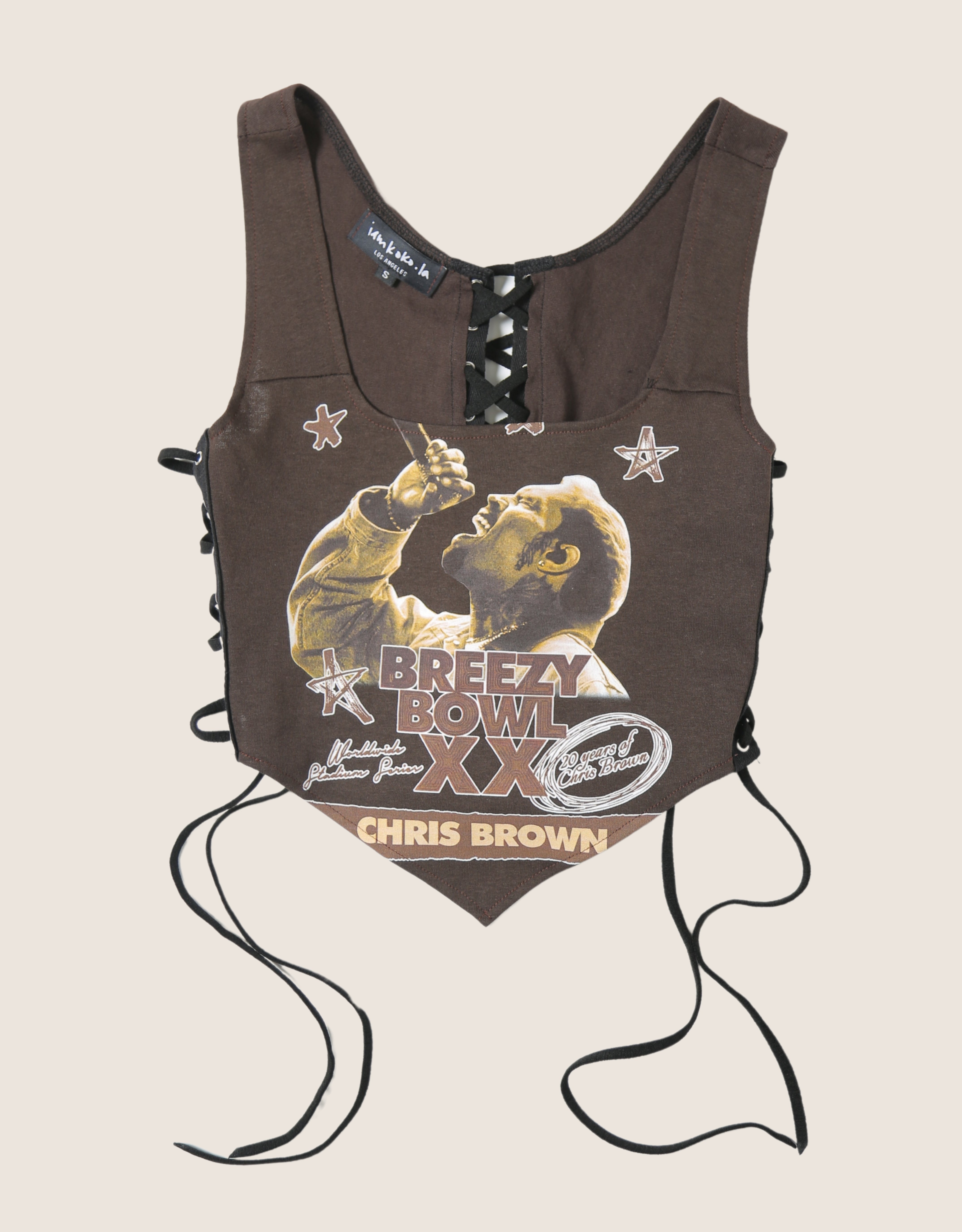 custom Chris Brown "Breezy Bowl" brown stars side lace tank