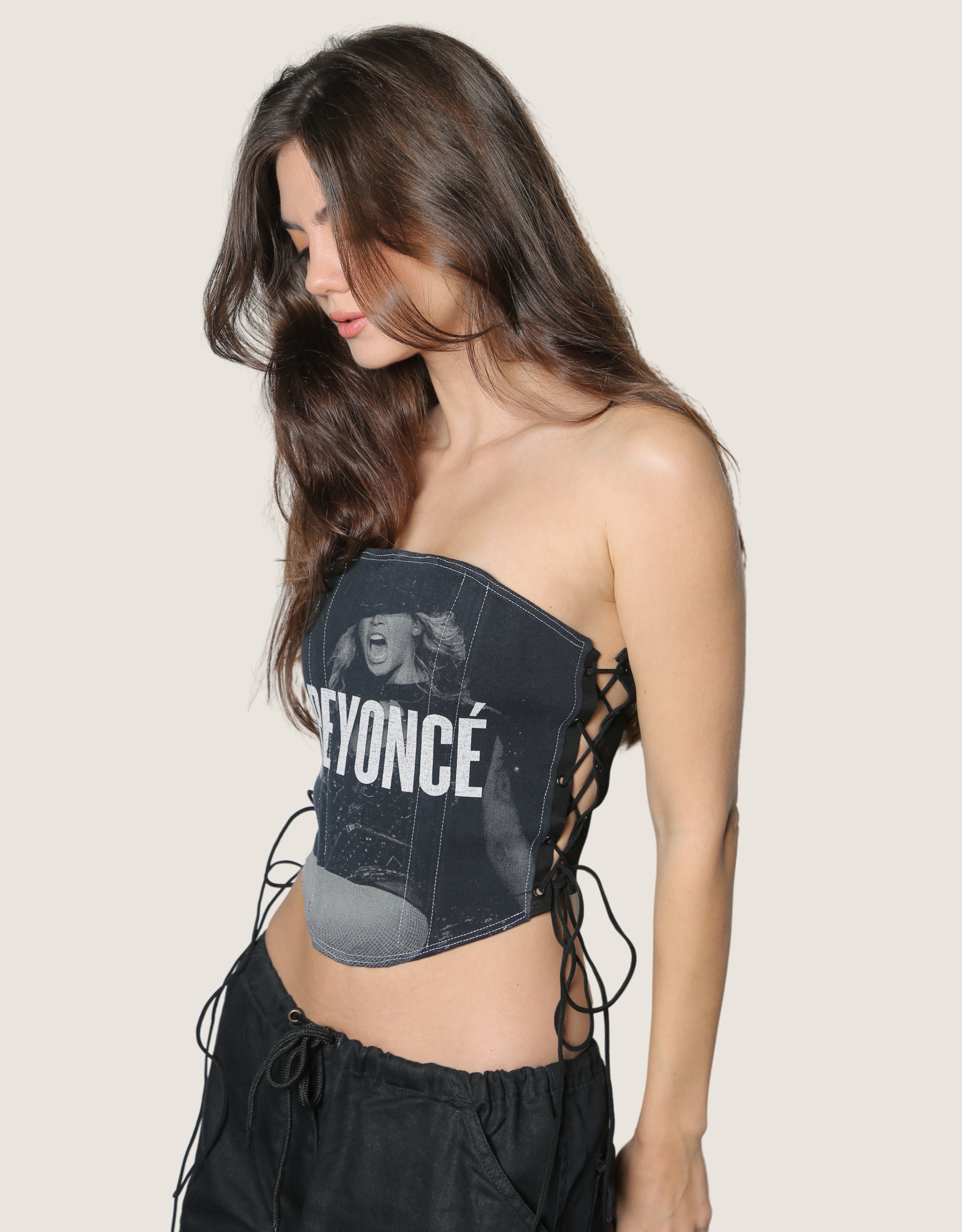 beyonce side lace strapless corset