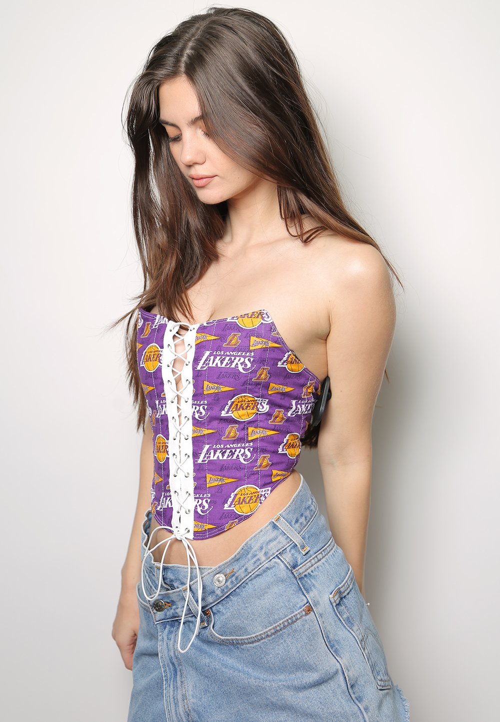 lakers allover reworked lace front corset