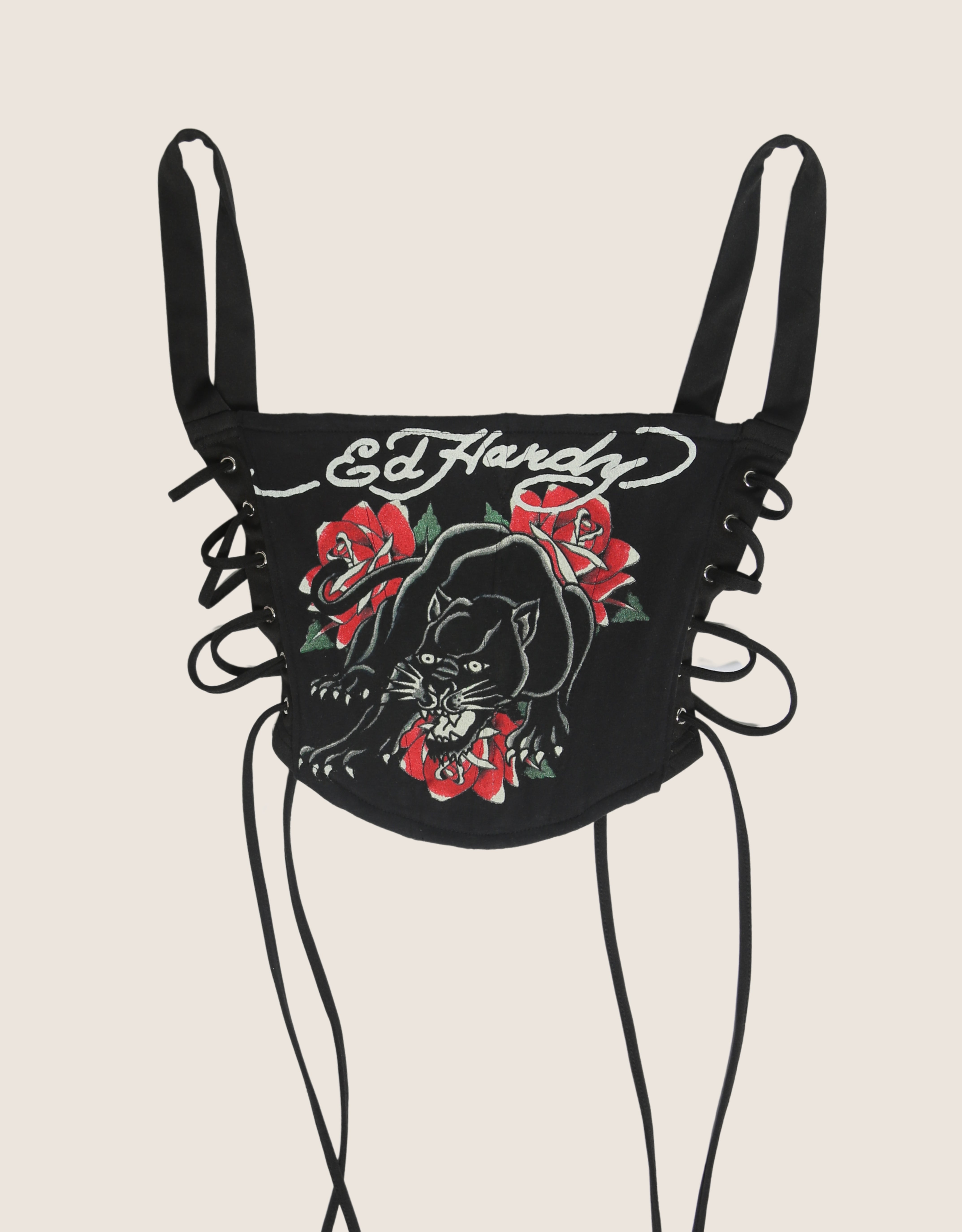 ed hardy panther side lace cropped corset (S)
