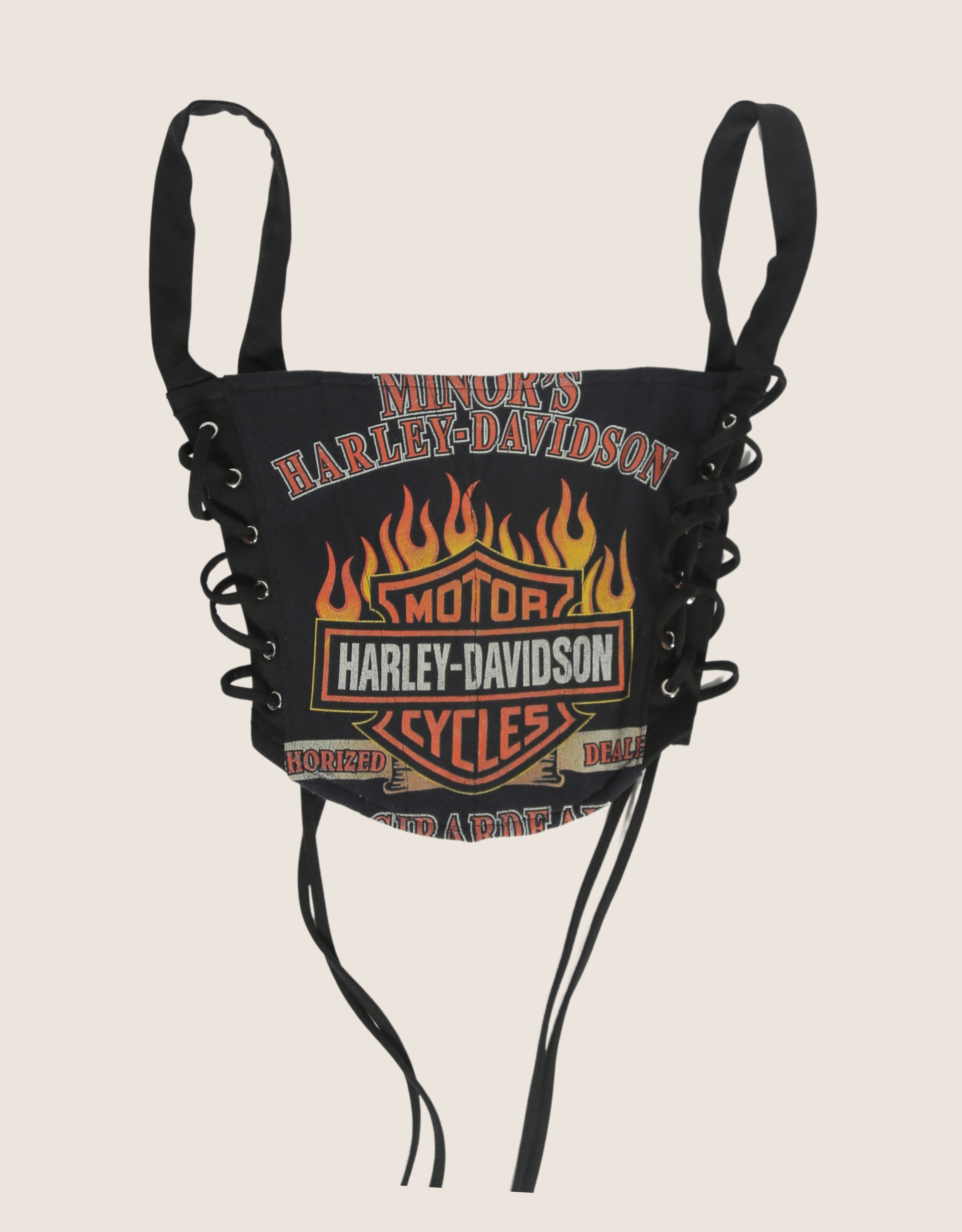 harley flaming crest side lace cropped corset (S)